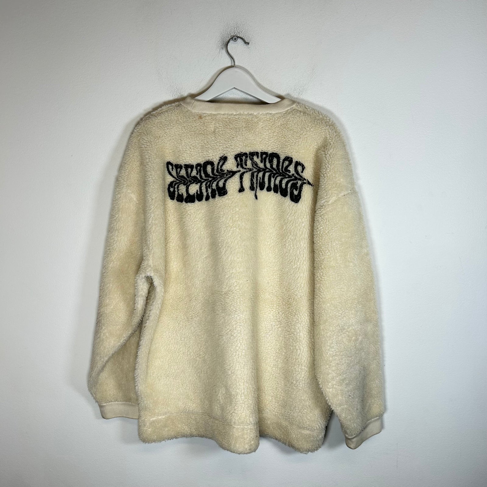 Off-White Beige Fleece Pullover Sweater Size L