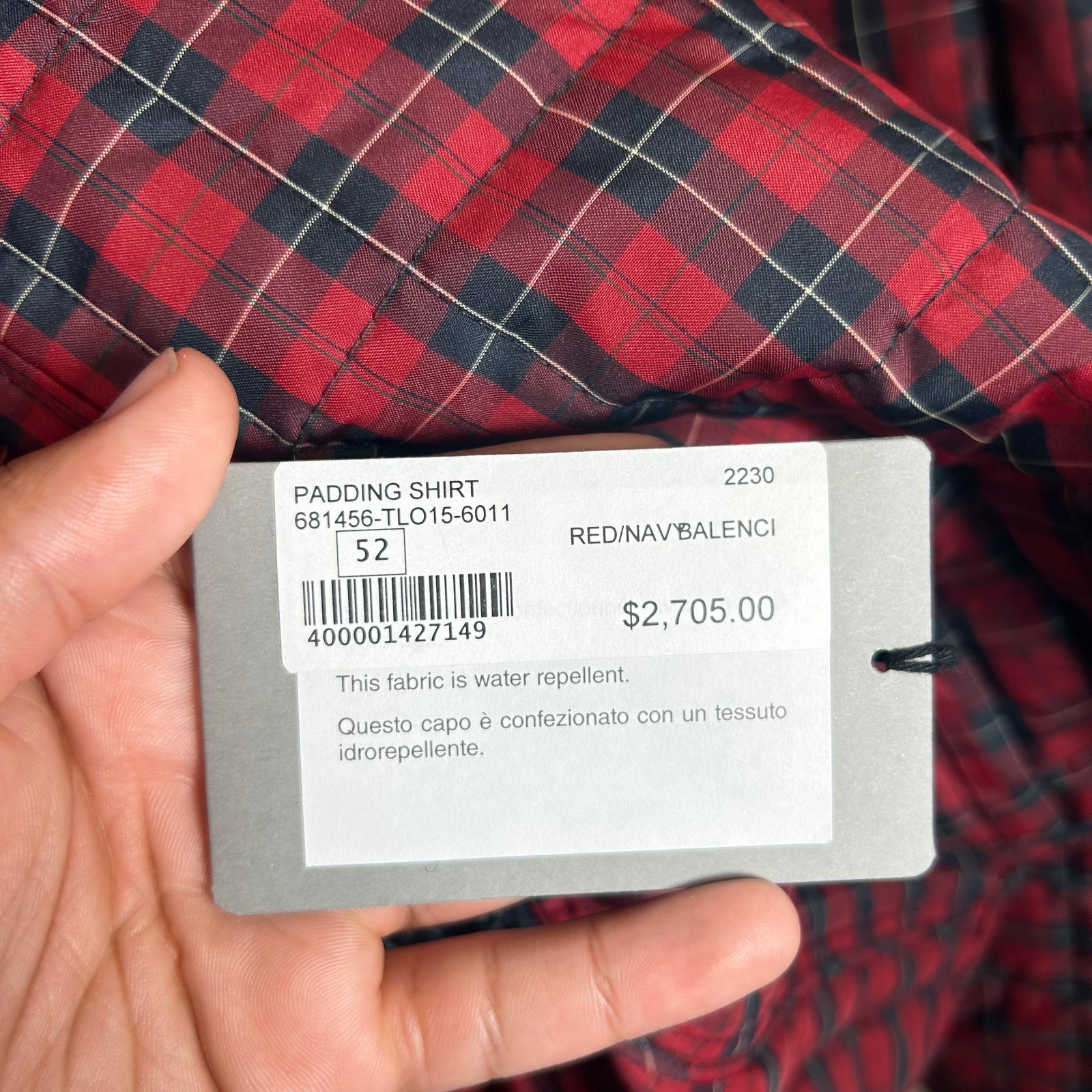 Balenciaga Red Padded Flannel Shirt Size 52