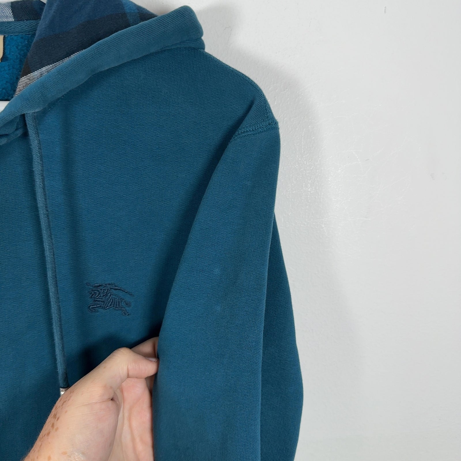 Burberry Check Turquoise Zip Up Hoodie