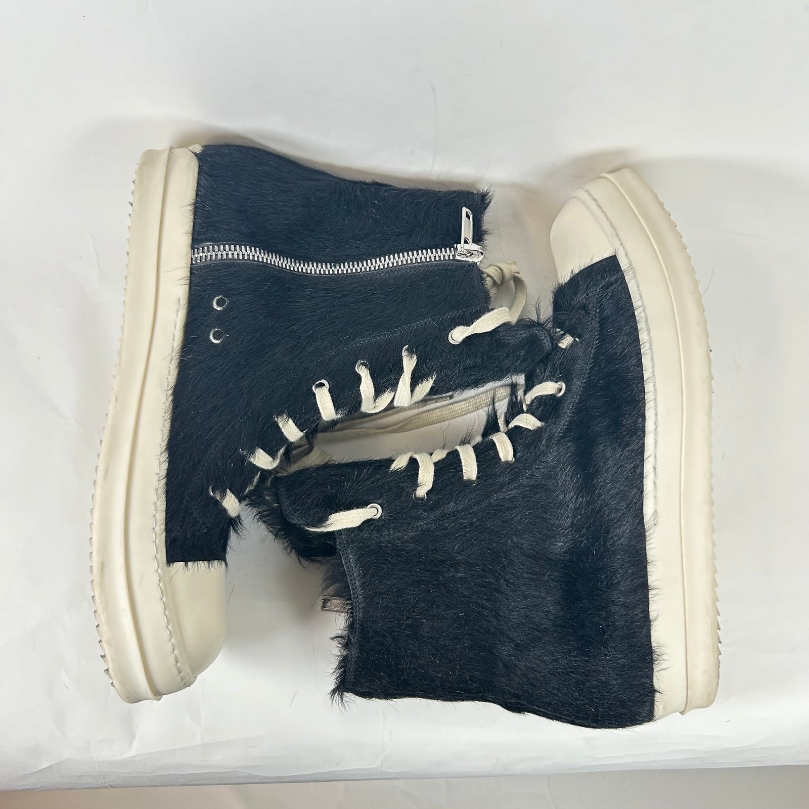 Rick Owens Black Pony Hair High Top Ramones Size 46