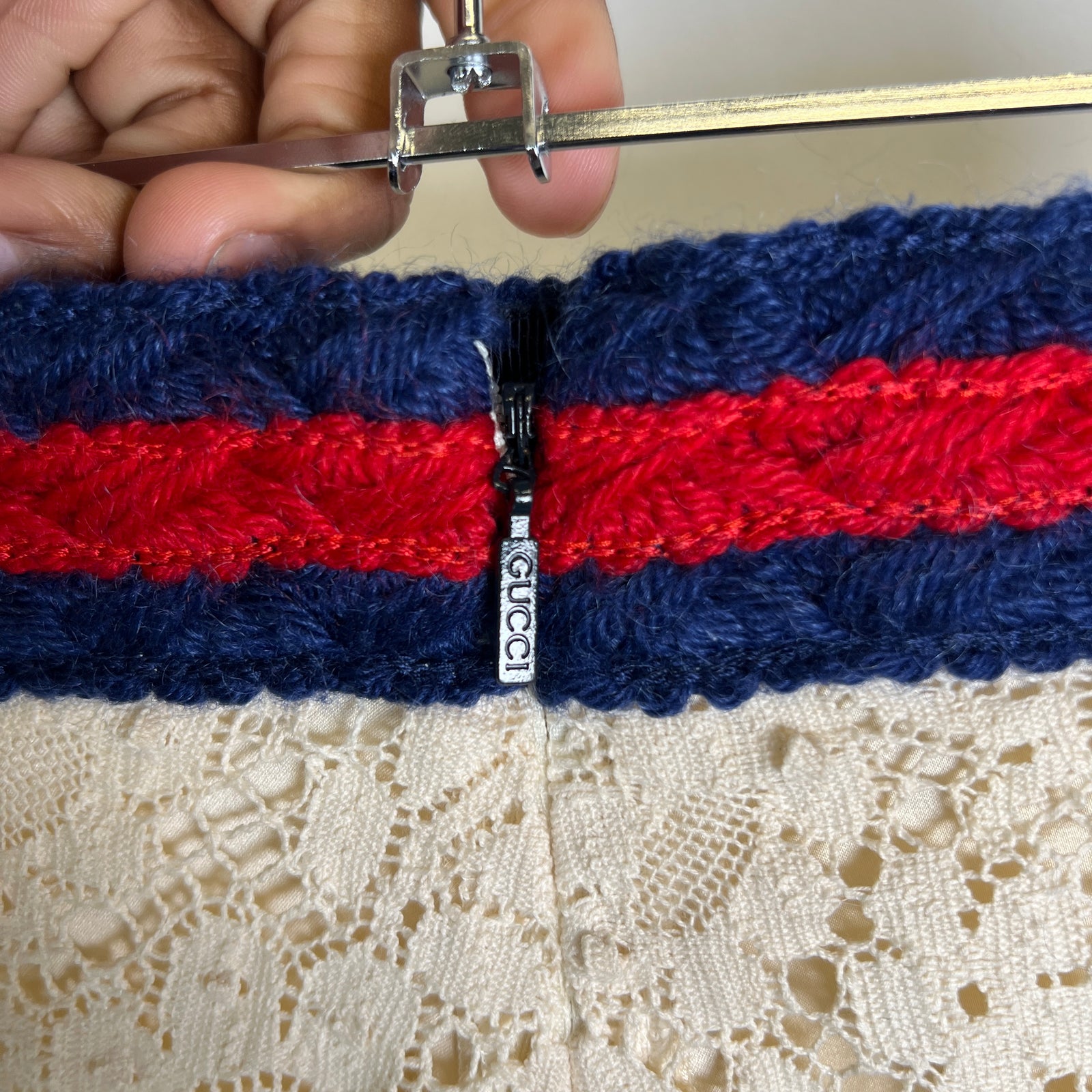 Gucci Ivory Web Lace Midi Skirt