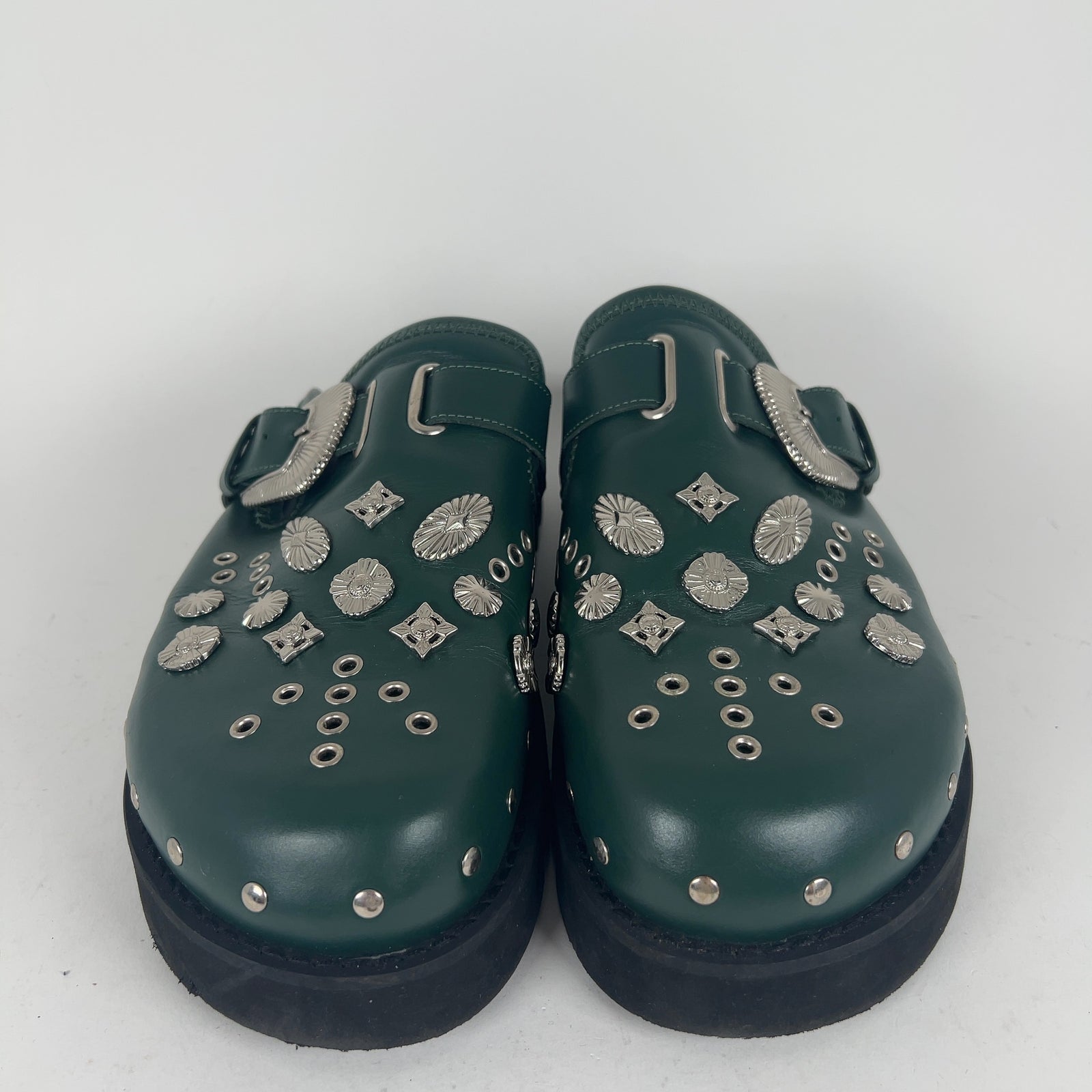 Toga Virilis Green Leather Studded Slides