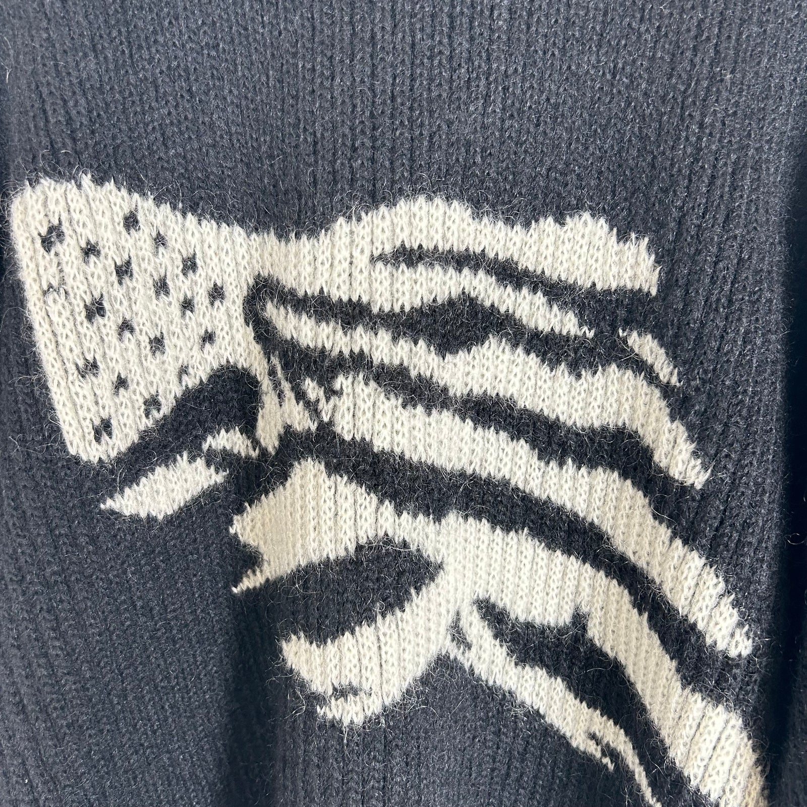 Celine Black Boxy Flag Ribbed Intarsia Mohair Sweater Size XXL