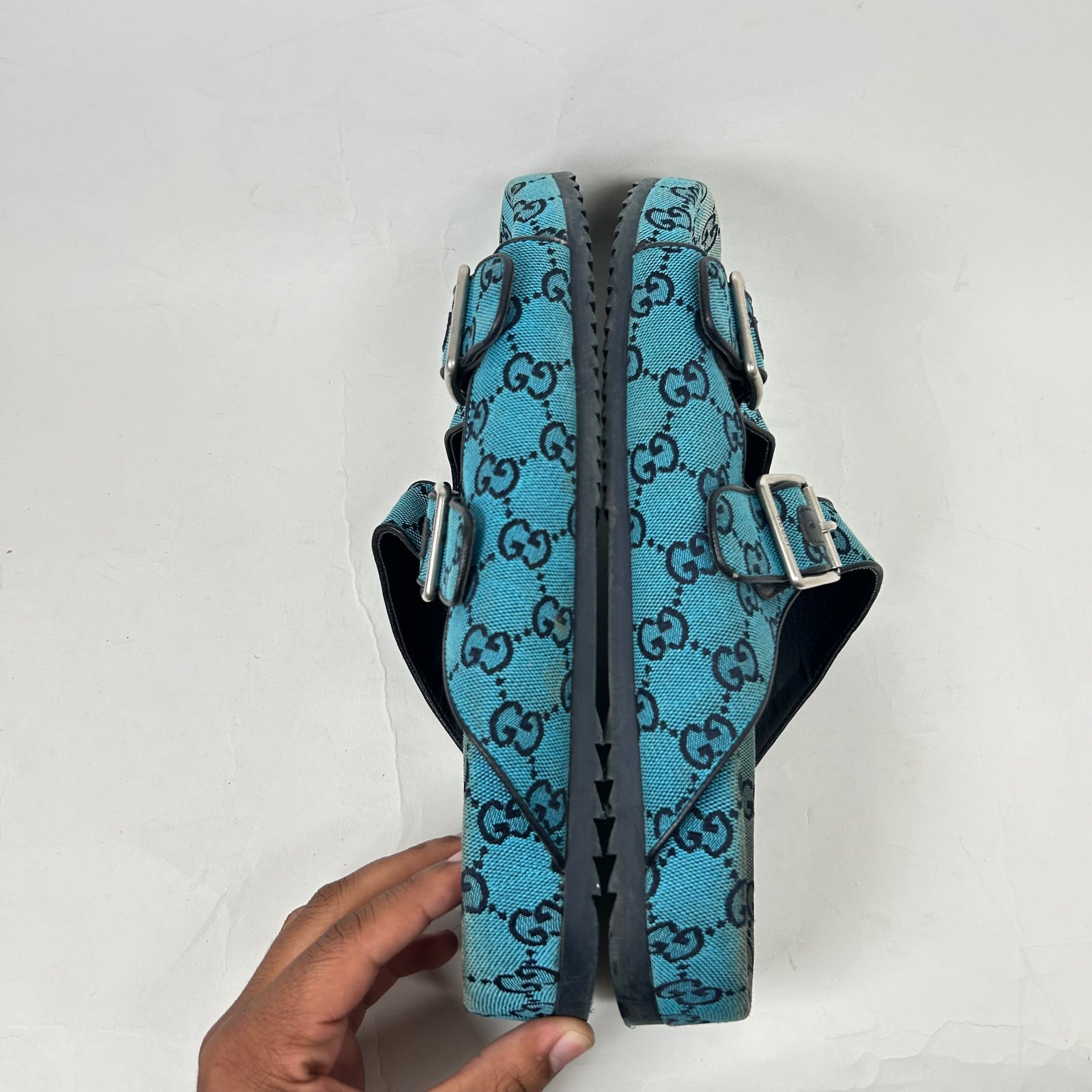 Gucci Blue Monogram Sandals Size 11