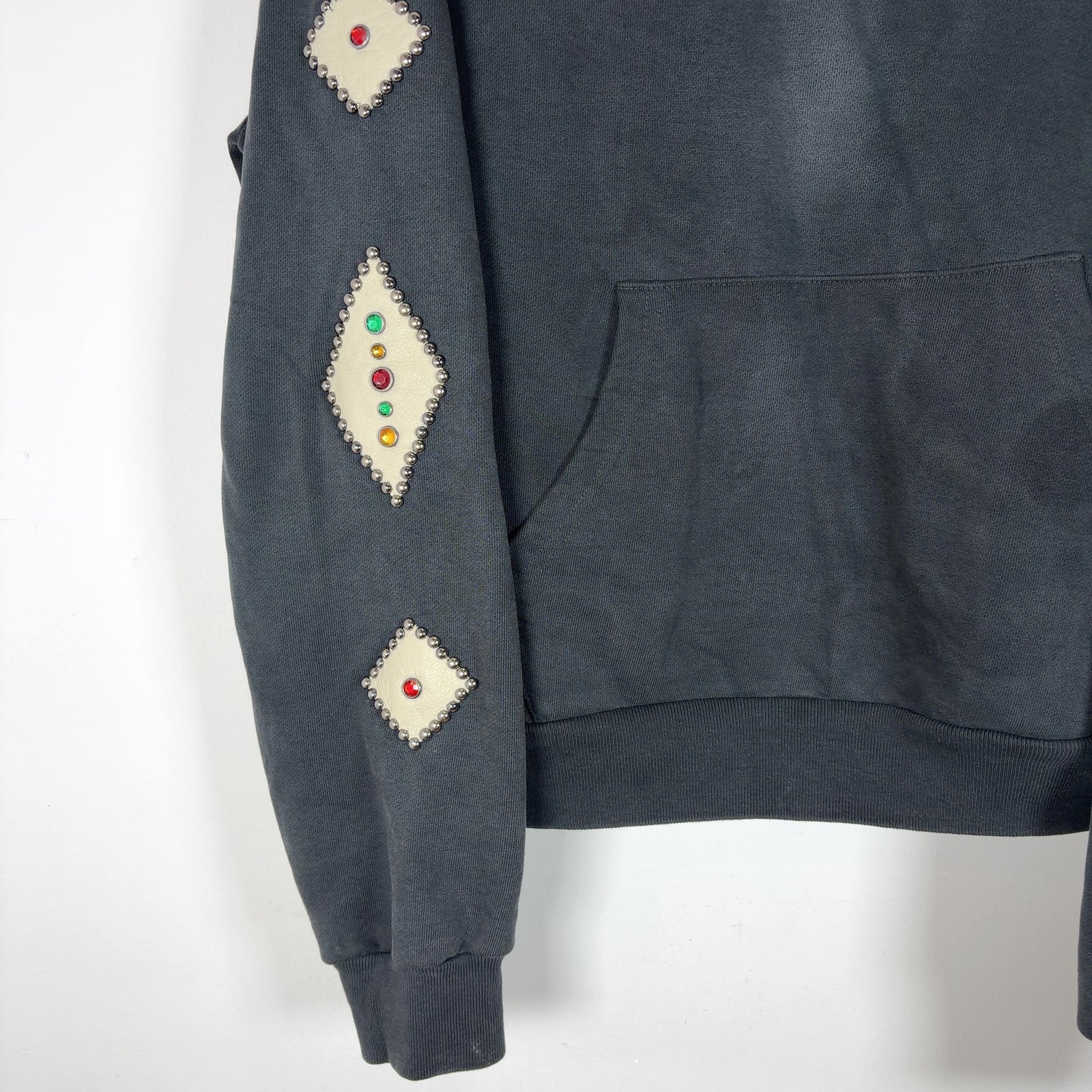Satoshi Nakamoto Studded Logo Leather Patch Hoodie