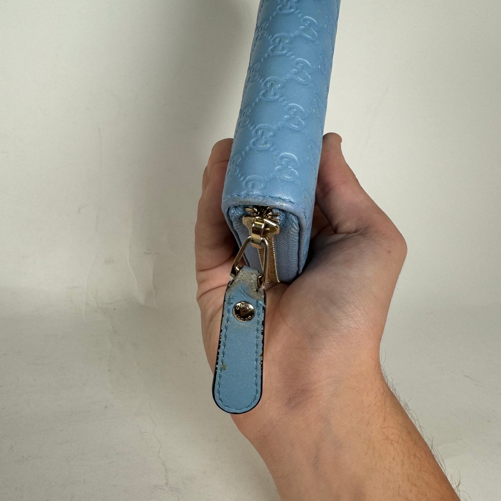 Gucci Light Blue Microguccissima Leather Zip Around Wallet