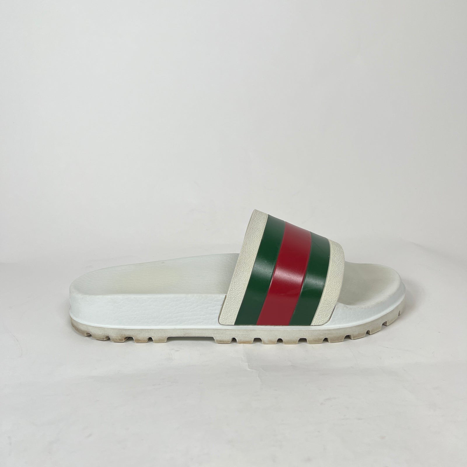 Gucci White Web Rubber Sandals Size GG 9