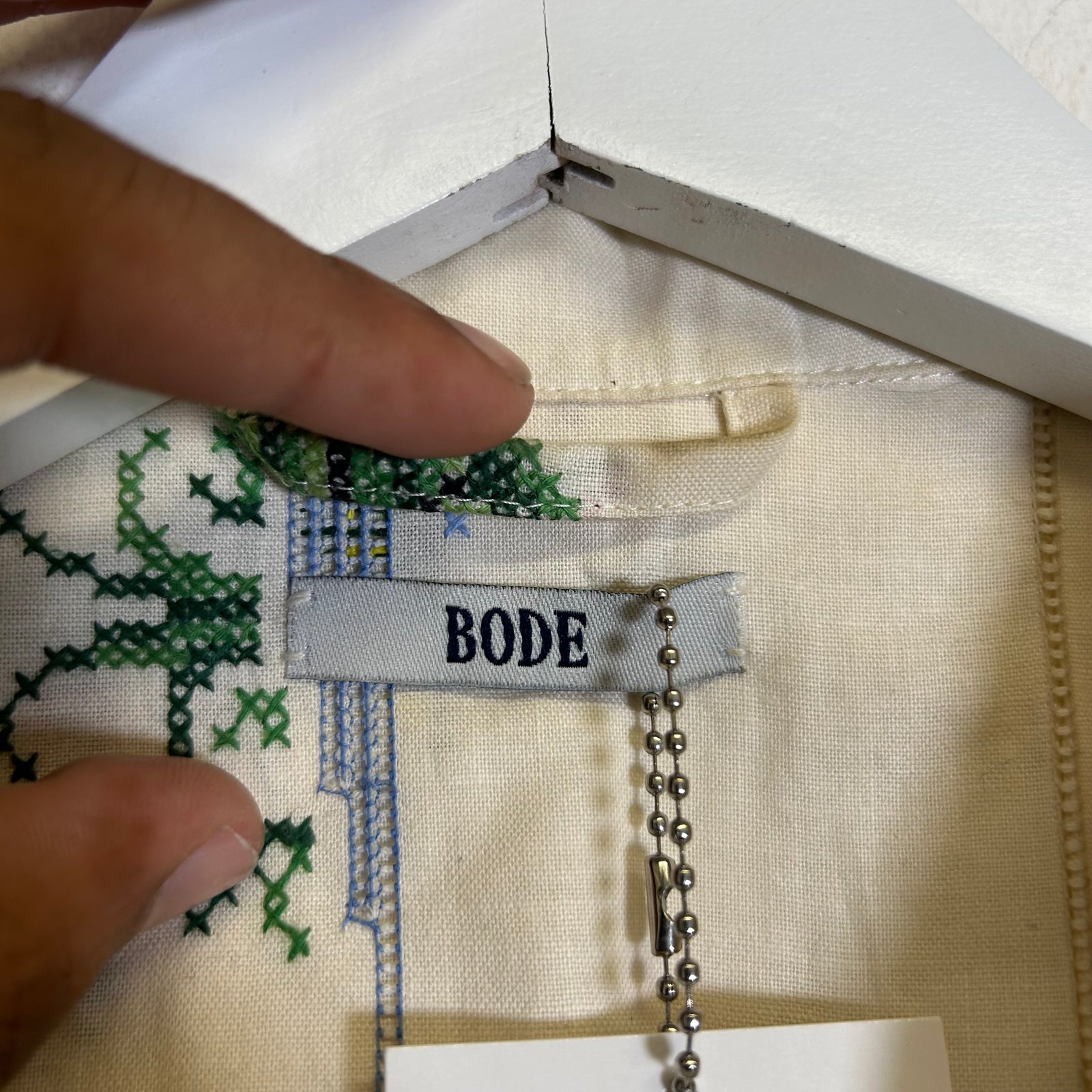 Bode Cream One Of A Kind Embroidered Button-Up Shirt Size M