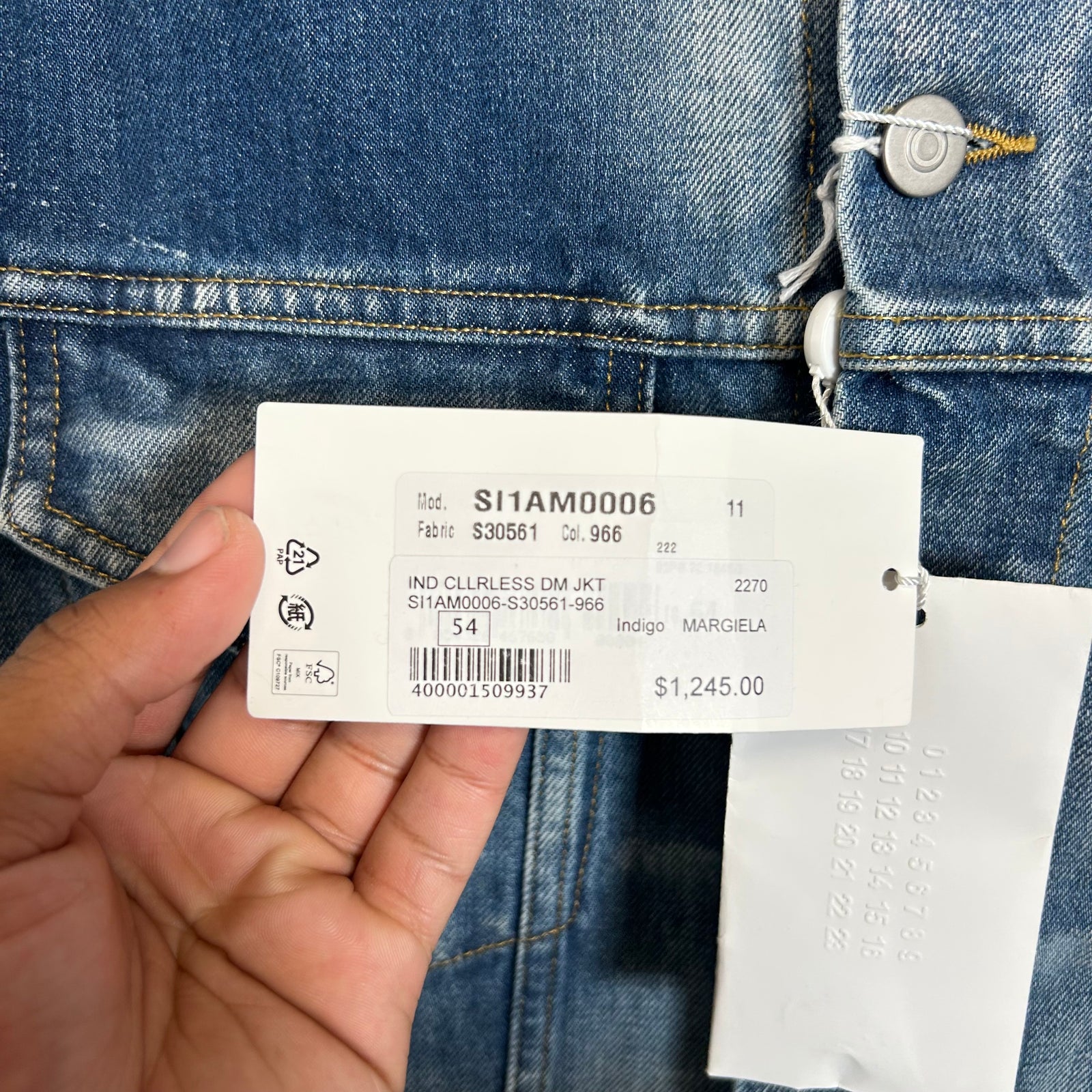 Maison Margiela Lightwash Collarless Denim Jacket Size 54