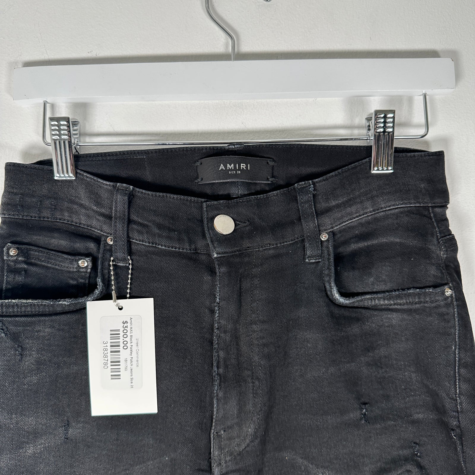 Amiri MX1 Black Paisley Patch Jeans Size 28