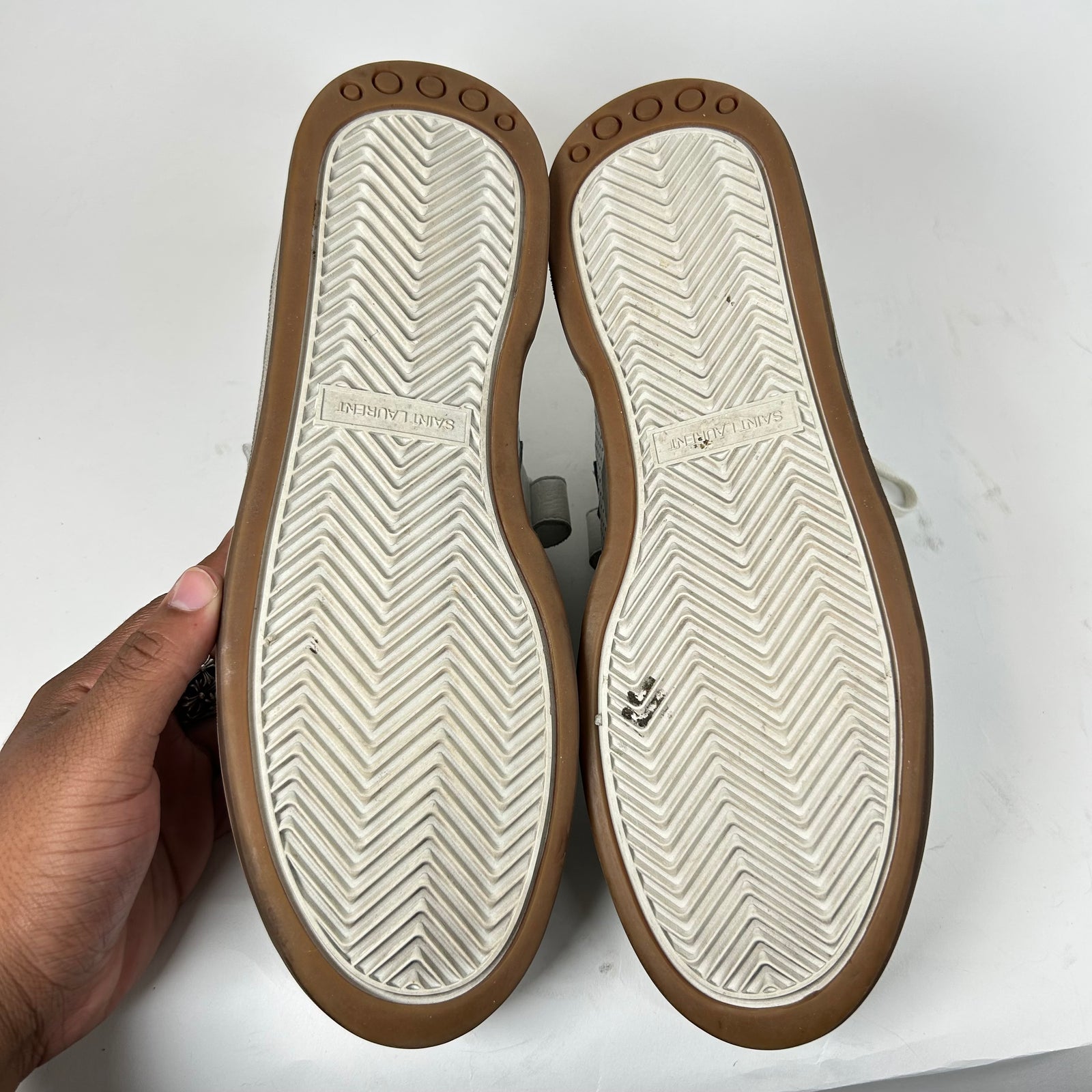 Saint Laurent White SL24 Distressed Low-Top Sneaker Size 45