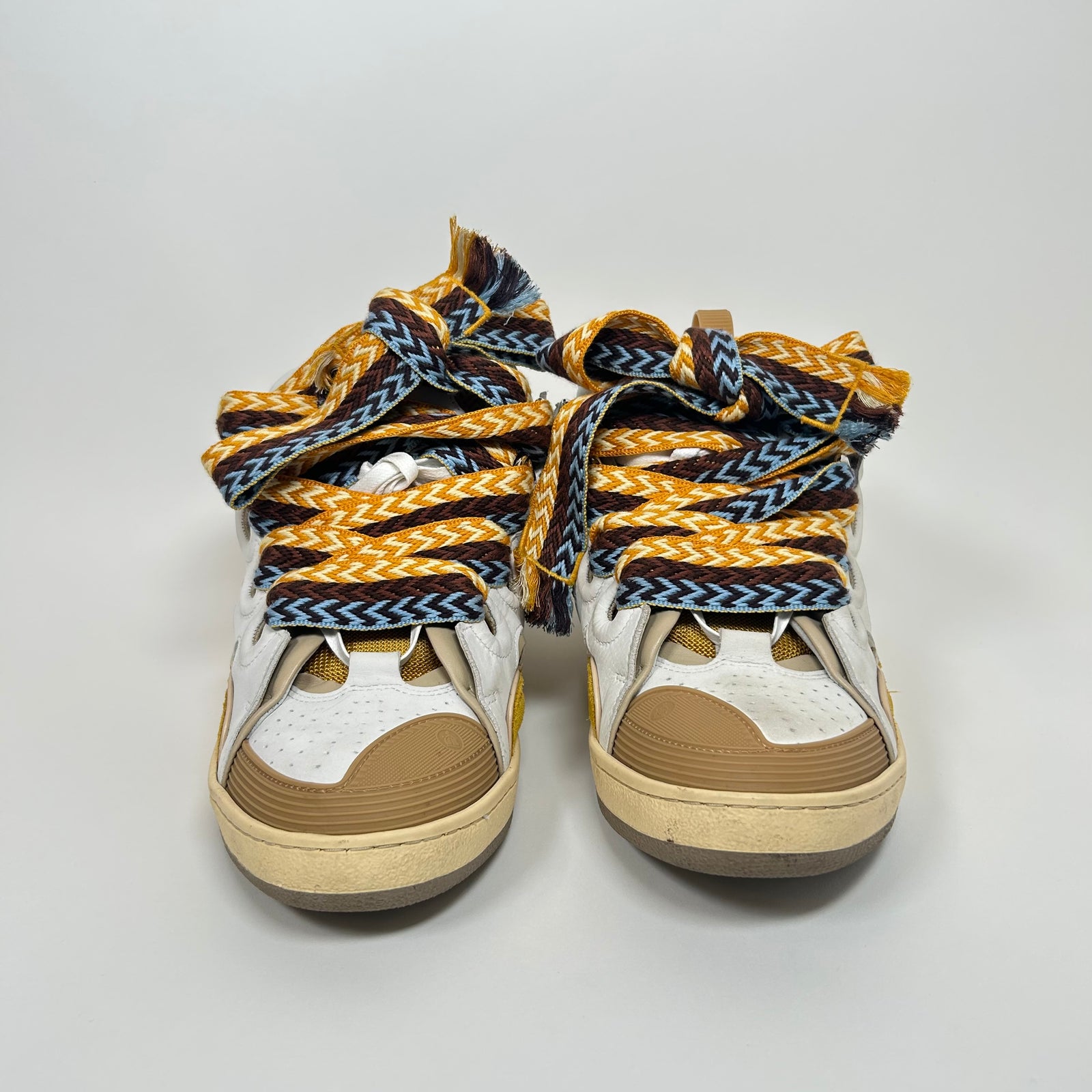 Lanvin White/Yellow Curb Sneakers Size 44