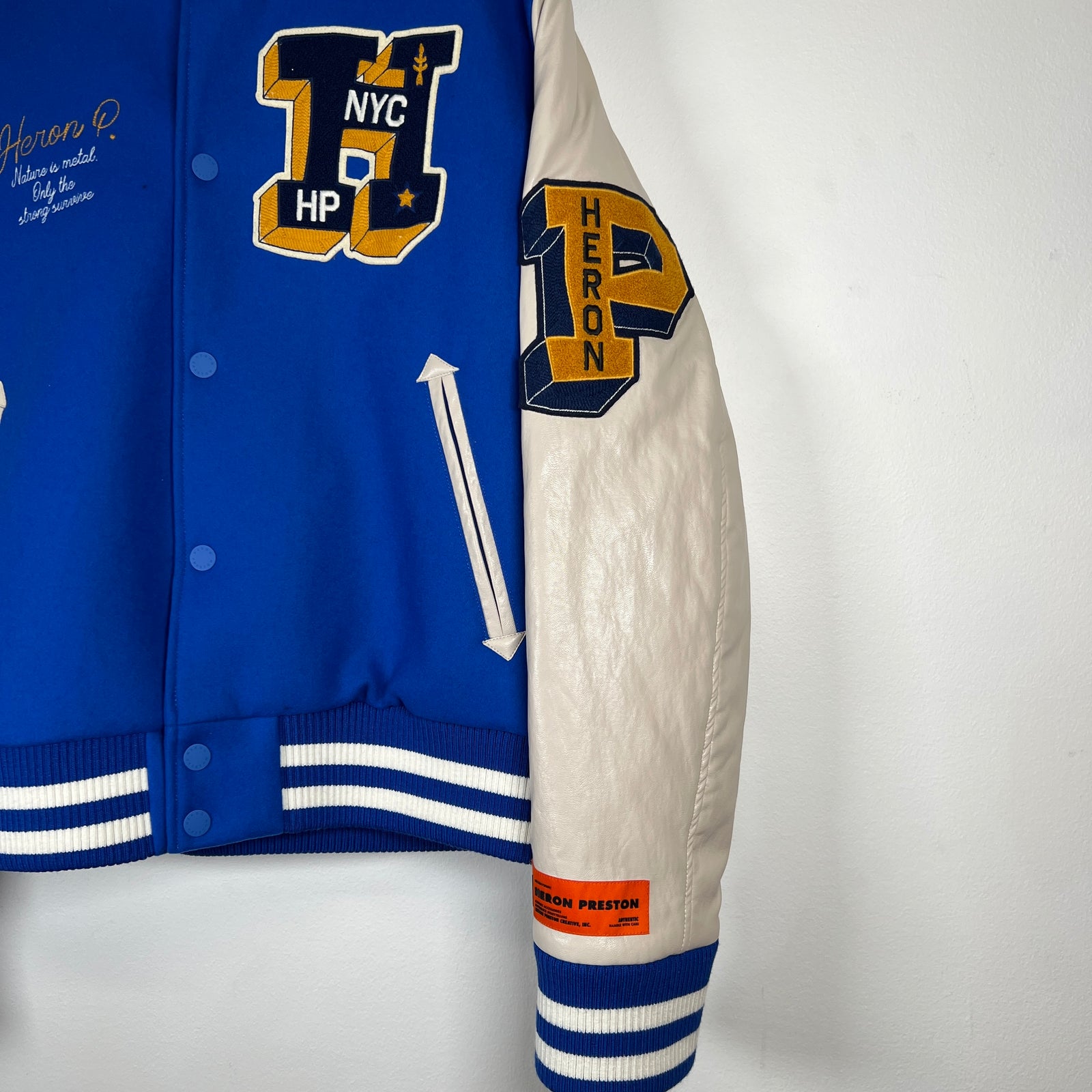 Heron Preston Blue Varsity Jacket Size L