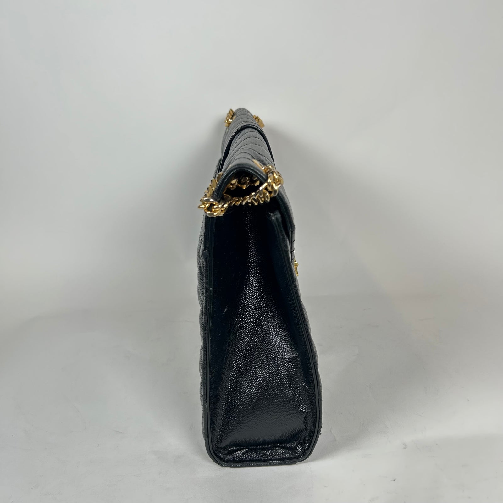 Saint Laurent Black Quilted Grain De Poudre Medium Envelope Bag