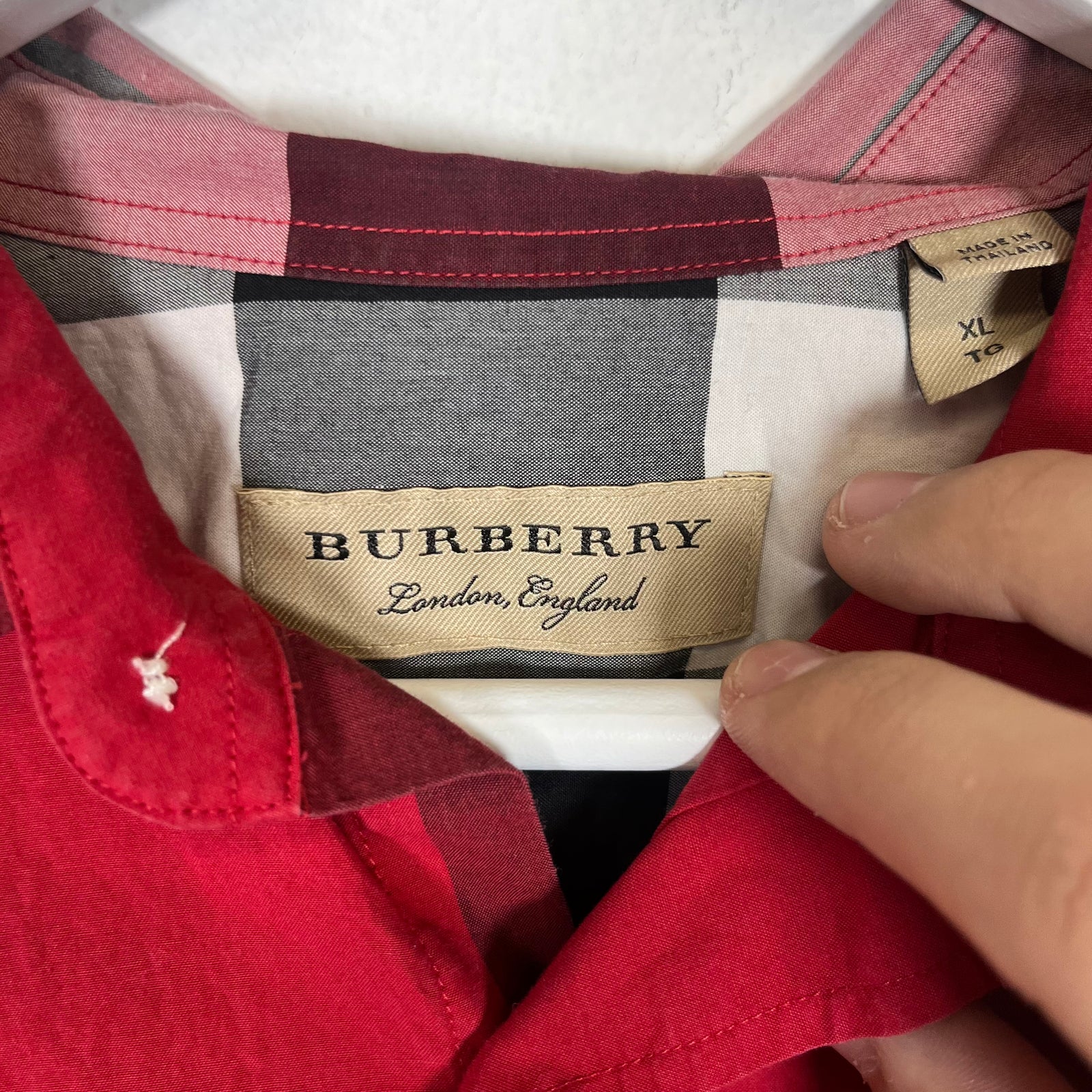 Burberry London Red Check LS Button Up Sz XL