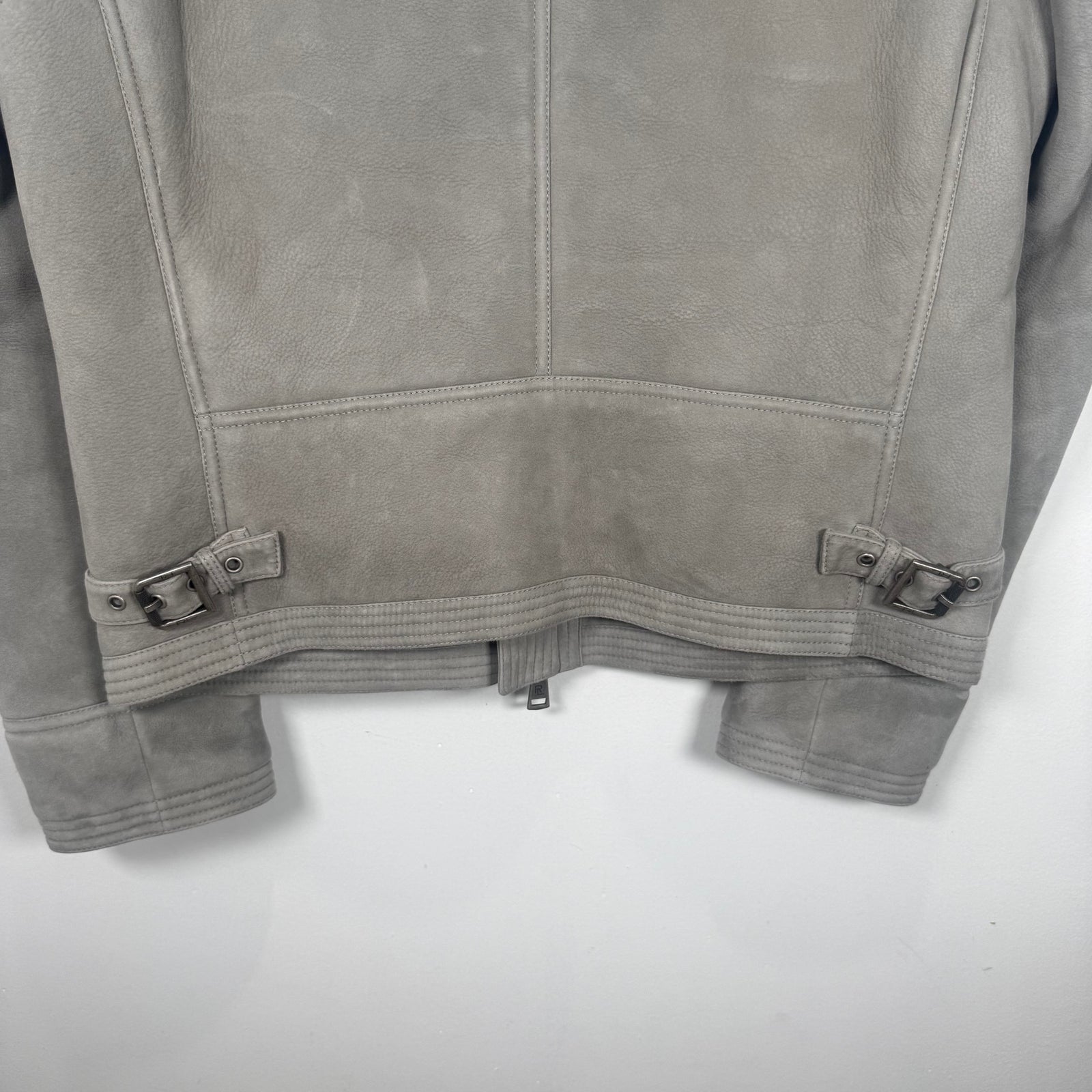 Ralph Lauren Purple Label Grey Sherling Leather Bomber Jacket Size S