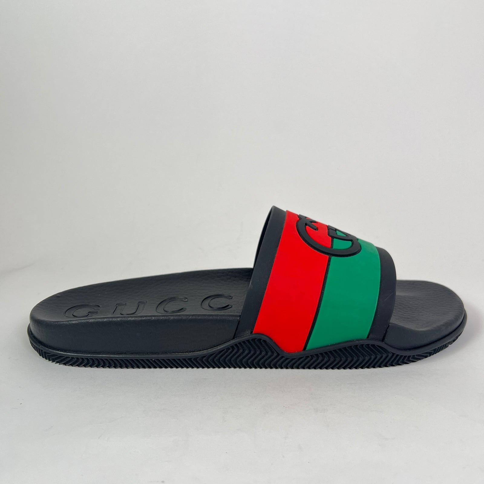 Gucci Tricolor Web Interlocking G Pool Slides