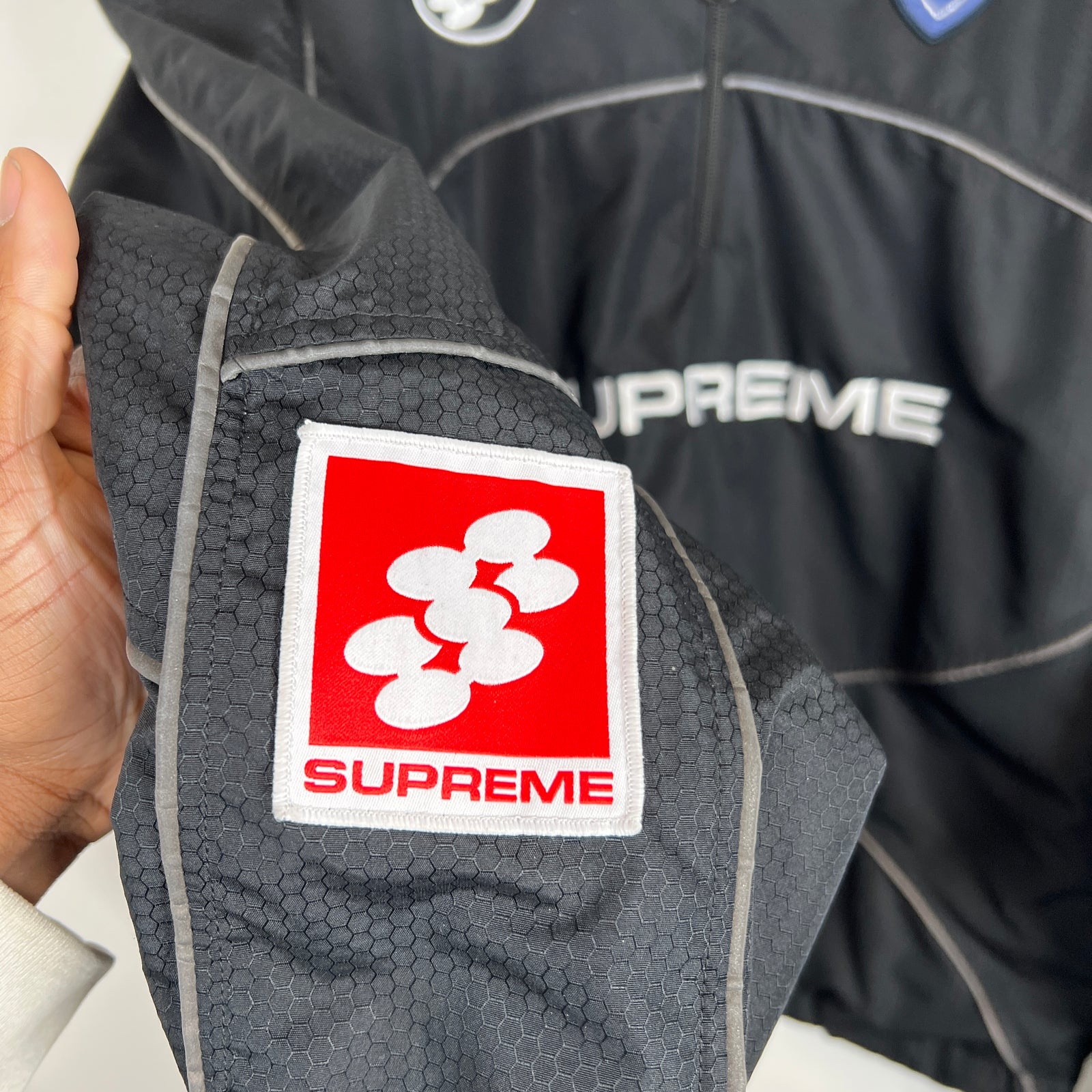 Supreme Black Reflective Piping Pullover Size M