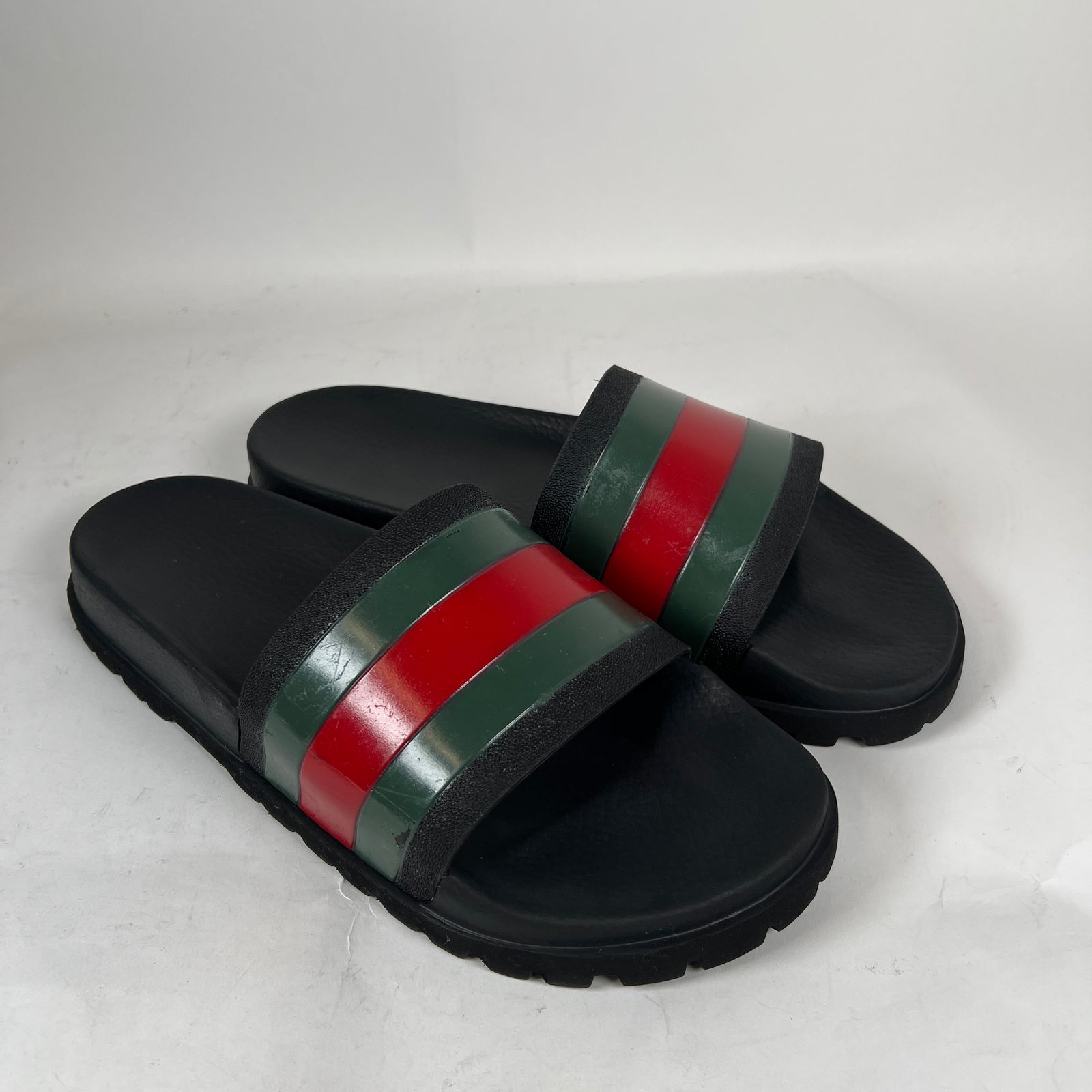 Gucci Black Web Rubber Sandals Size GG 12