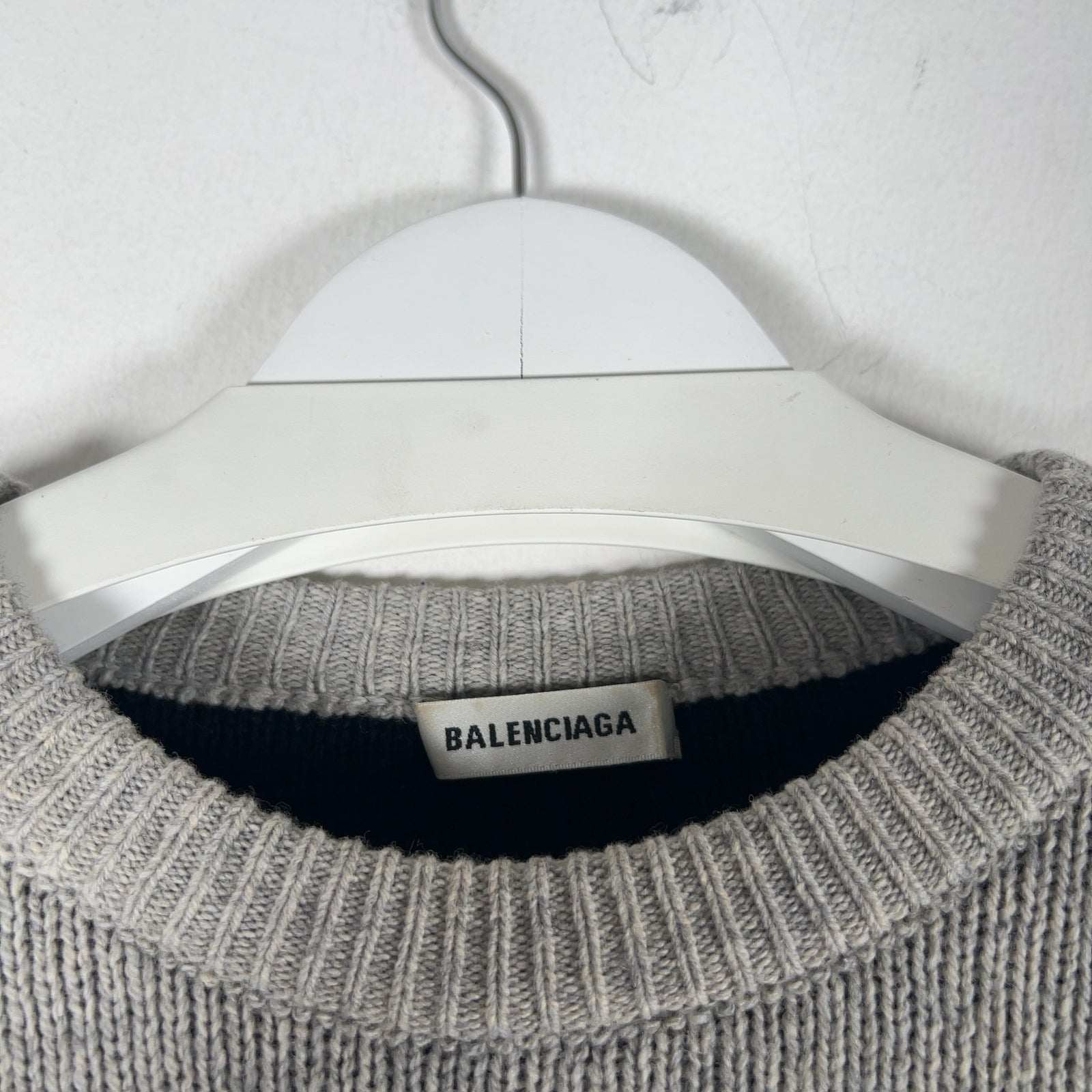 Balenciaga Wool Knit Grey All Over Logo Cropped Sweater Size M