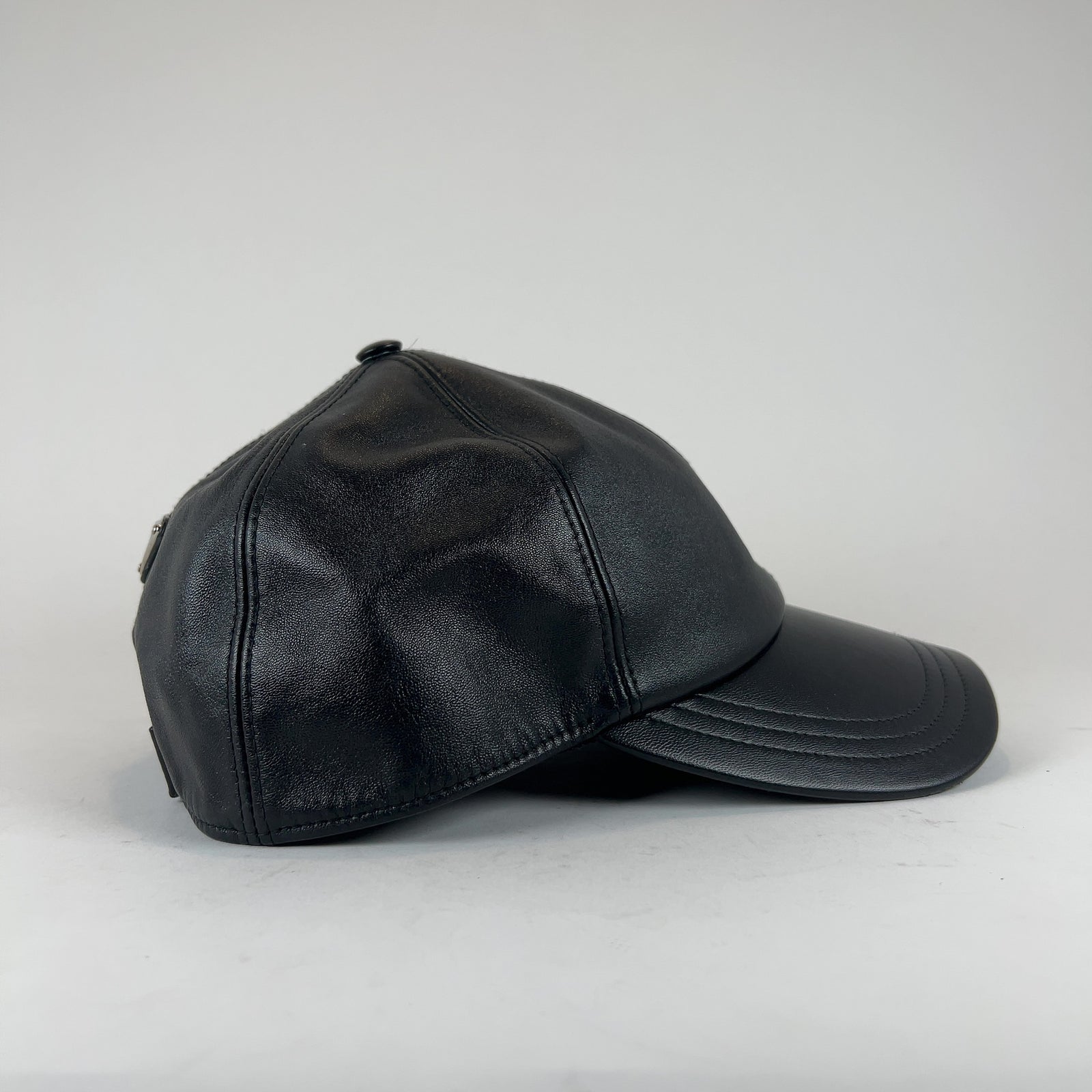 Prada Leather Plaque Logo Hat