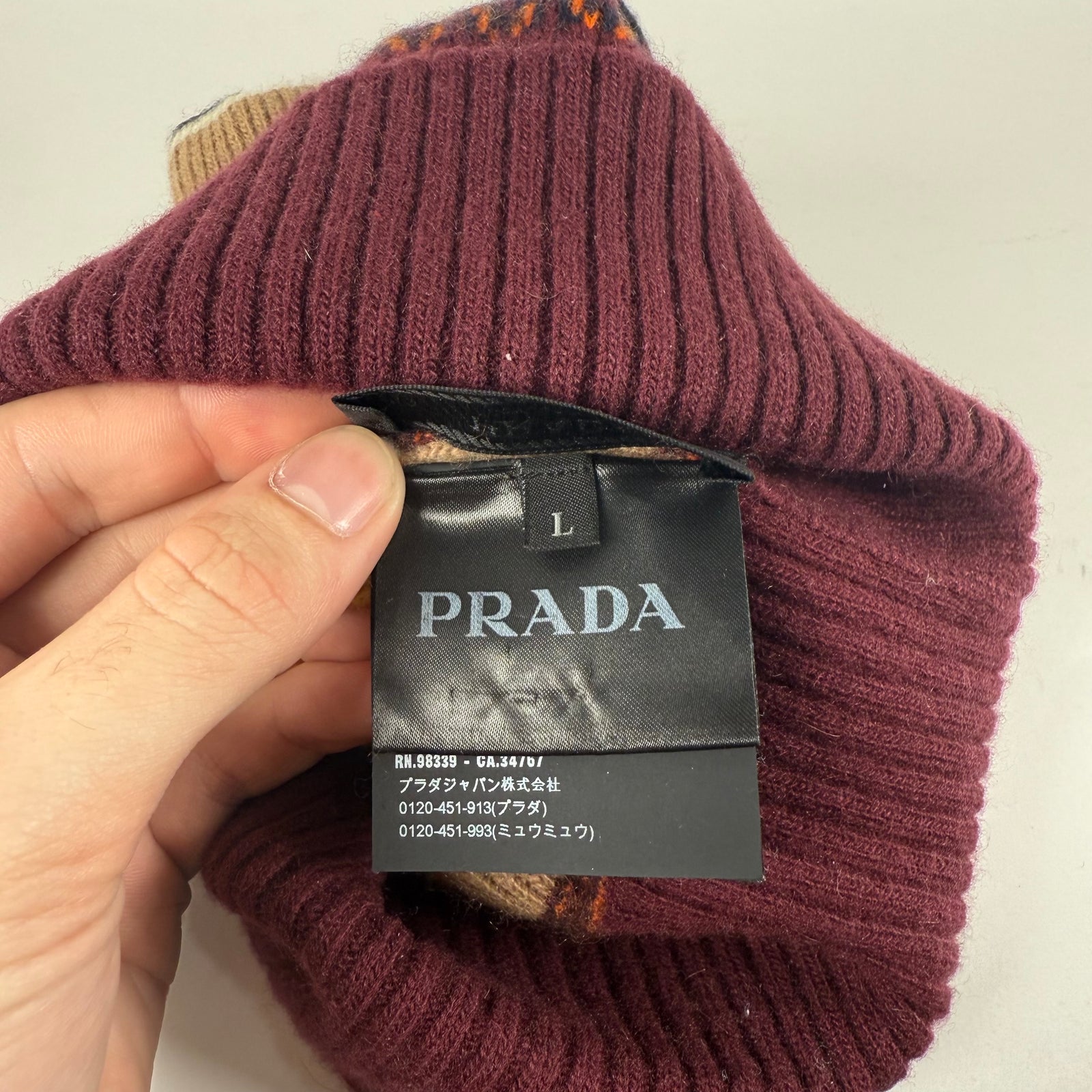 Prada Jaquard Logo Red Knit Beanie Size L