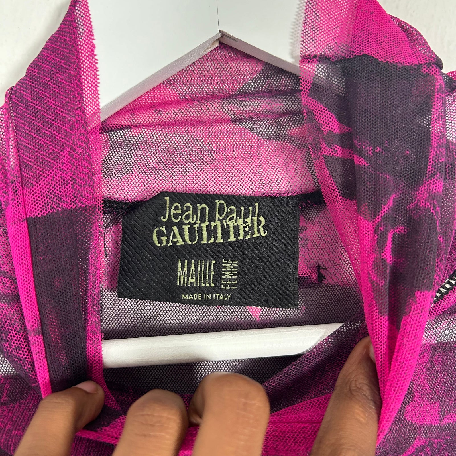 Jean Paul Gaultier Pink Vintage Printed Mesh T-Shirt Size SM
