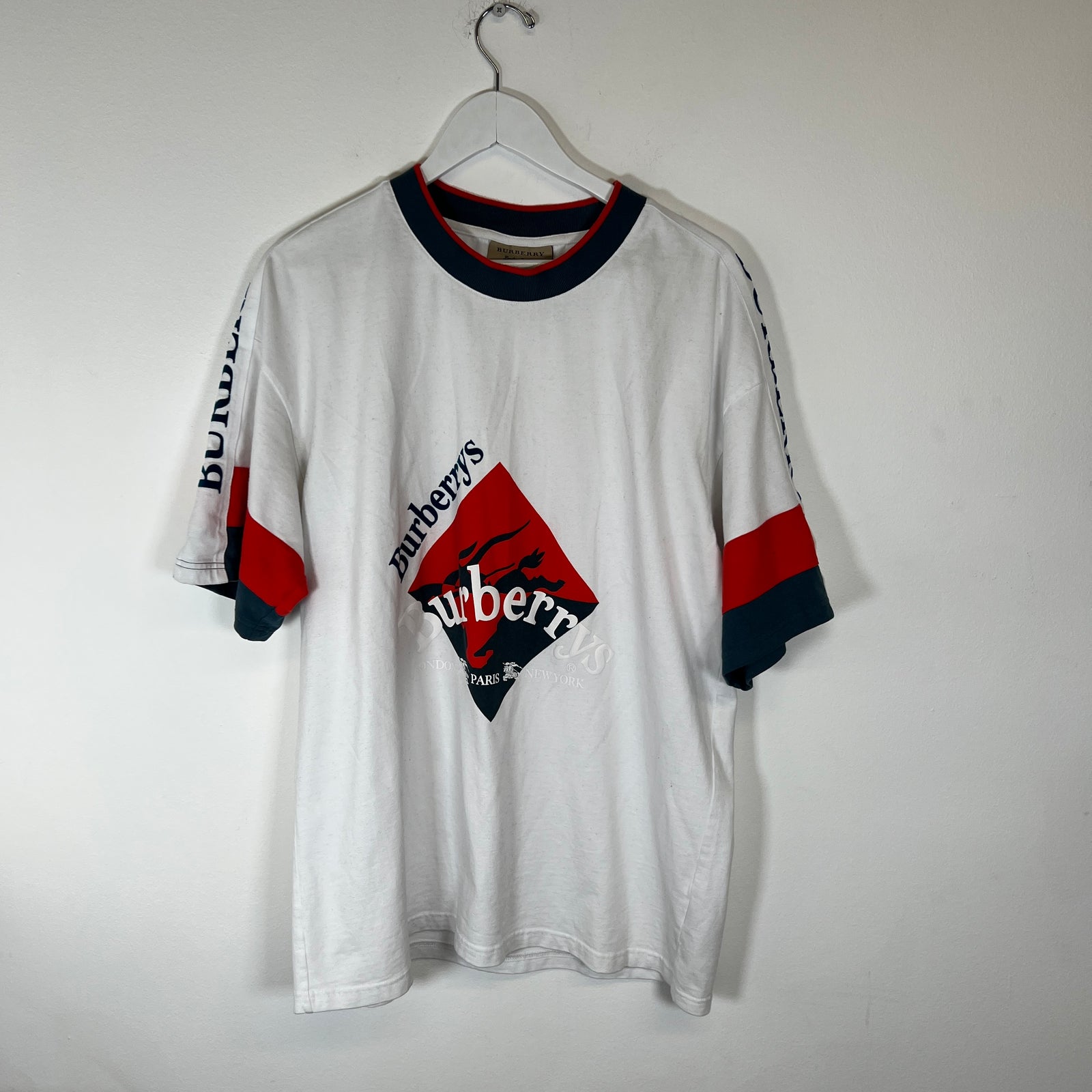 Burberry White Equestrian Logo Tee Sz L