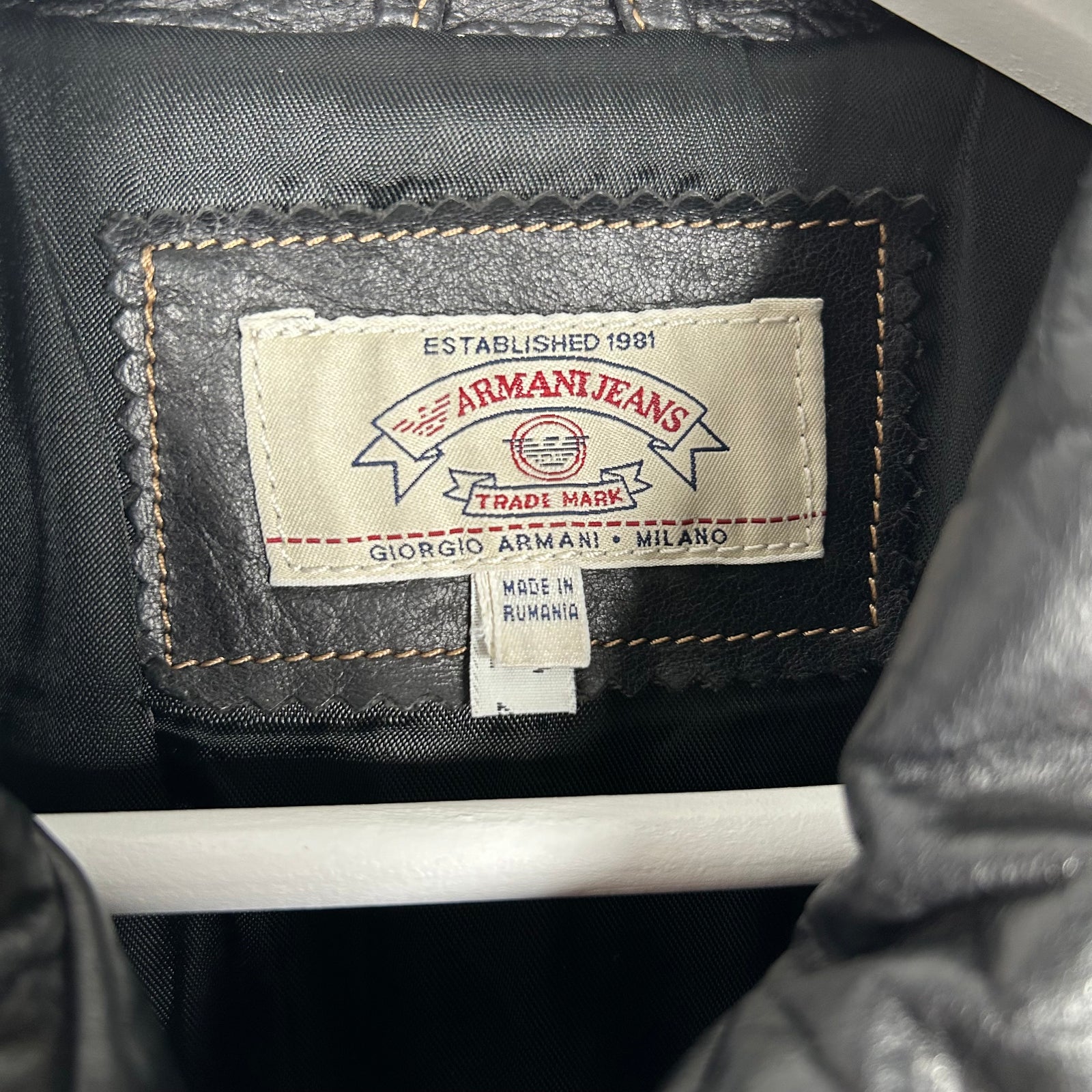 Armani 3-Pocket Black Leather Jacket Size 48