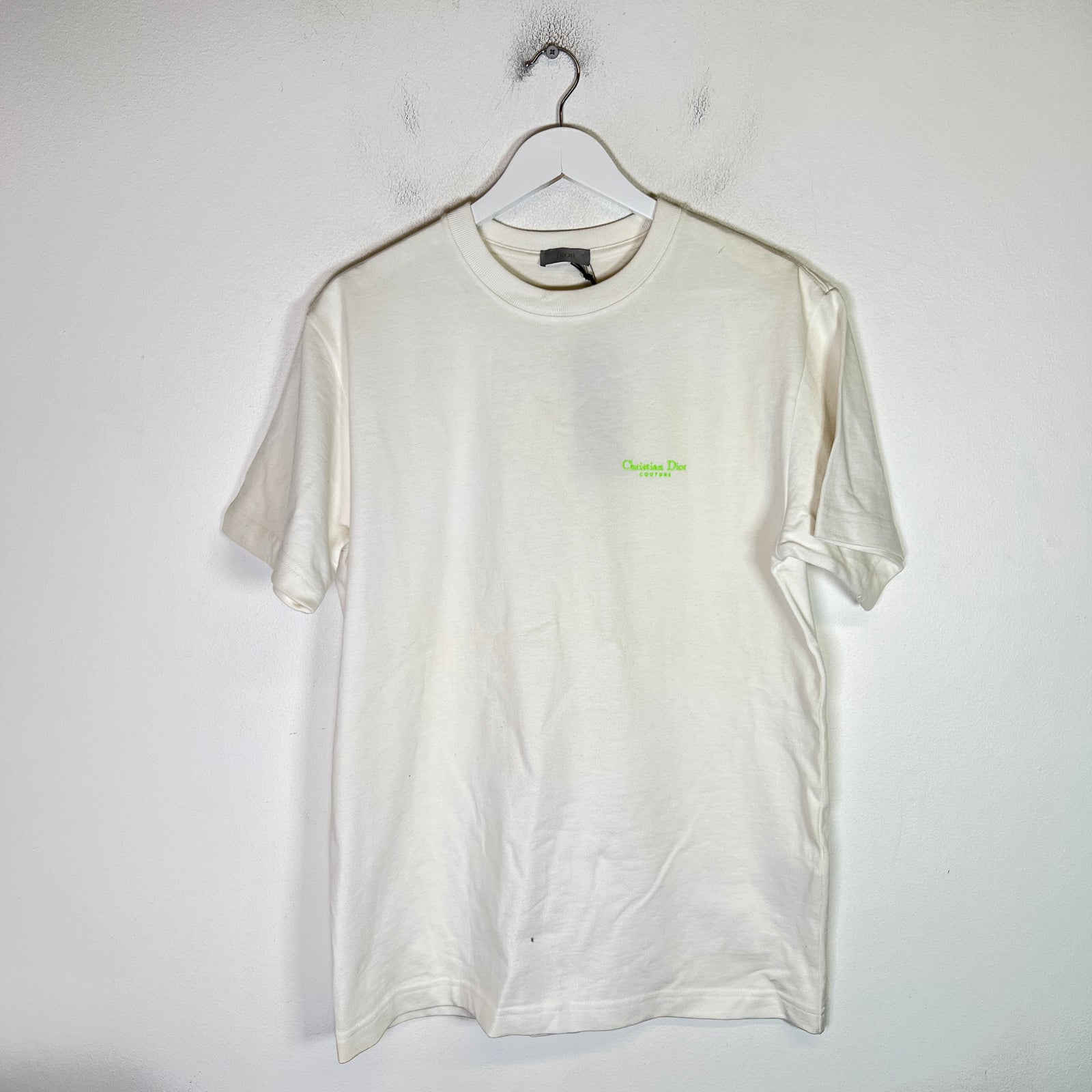 Dior White/Lime Green Couture Logo T-Shirt Size S