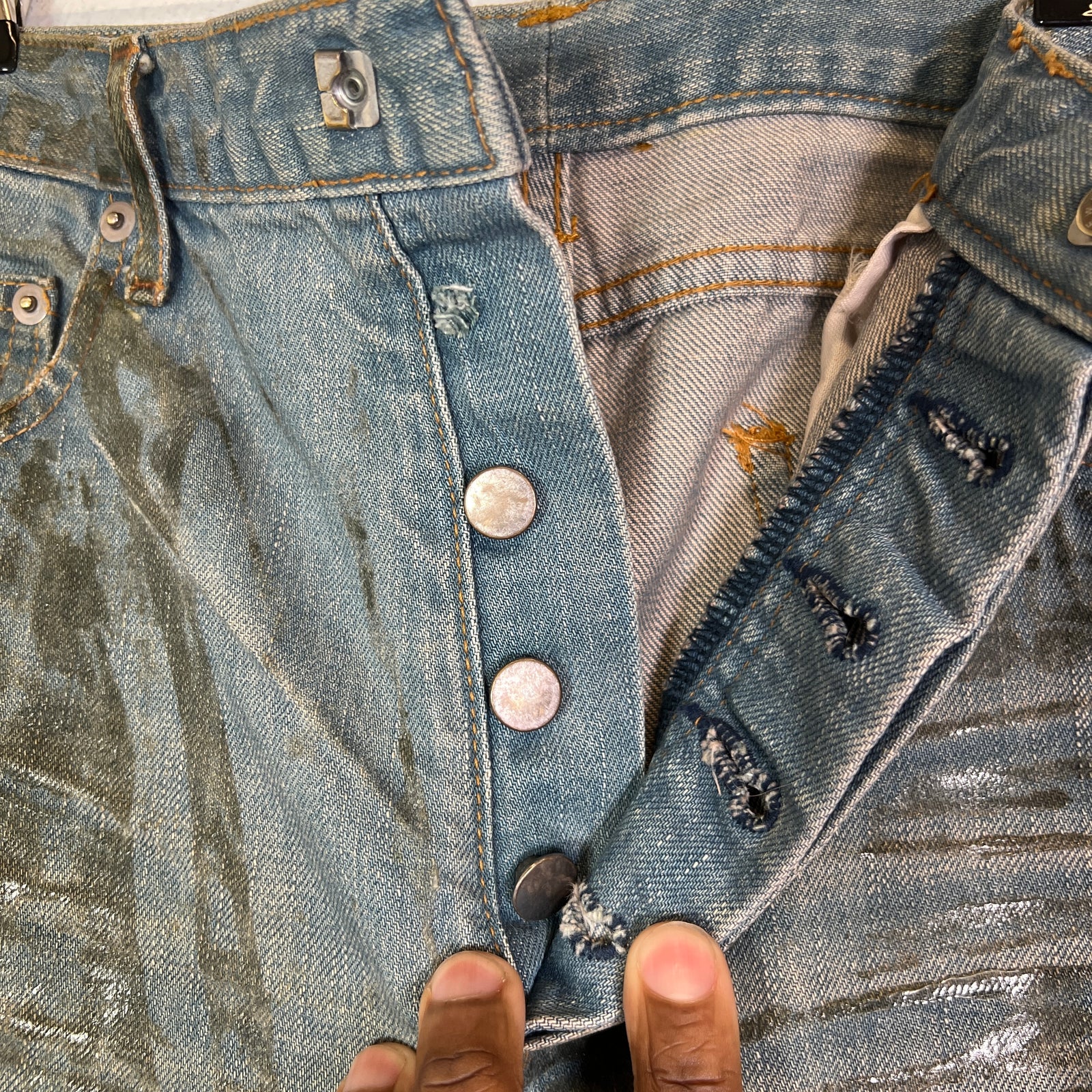 Dior Homme SS04 Bleu Claire Waxed Denim Jeans