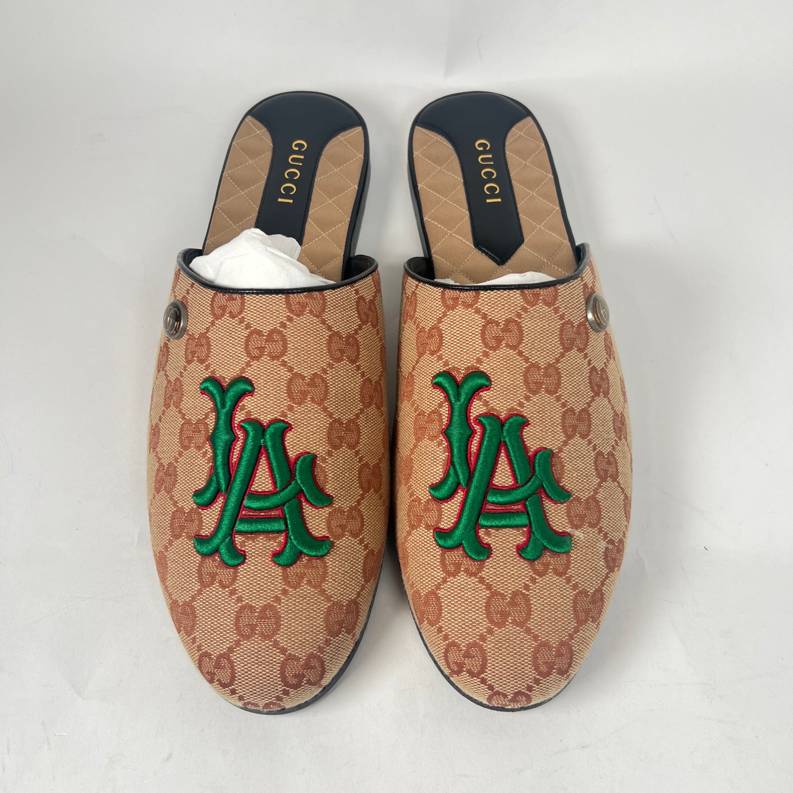 Gucci Beige LA Angels GG Monogram Mules Size GG 9.5