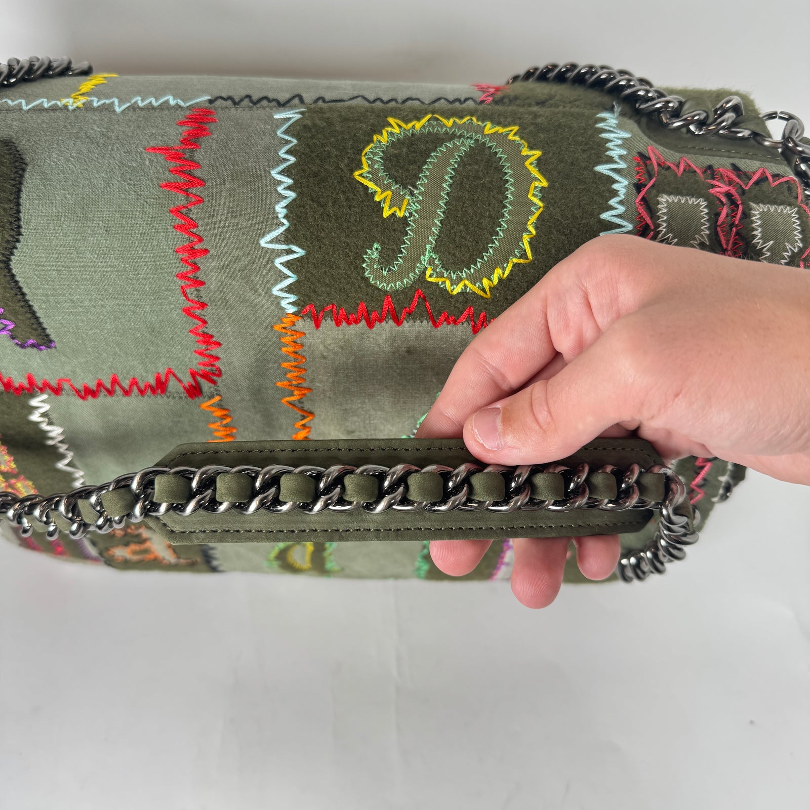 Readymade Khaki Patchwork Big Chain Bag