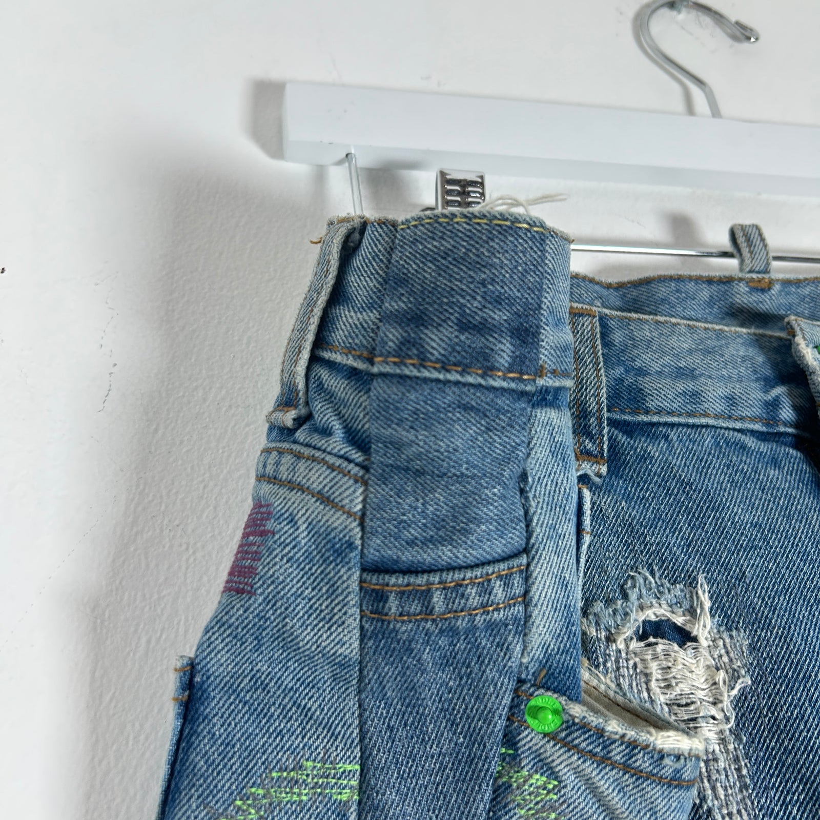 Endless Neon Green Embroidered Blue Denim Jeans Size 36