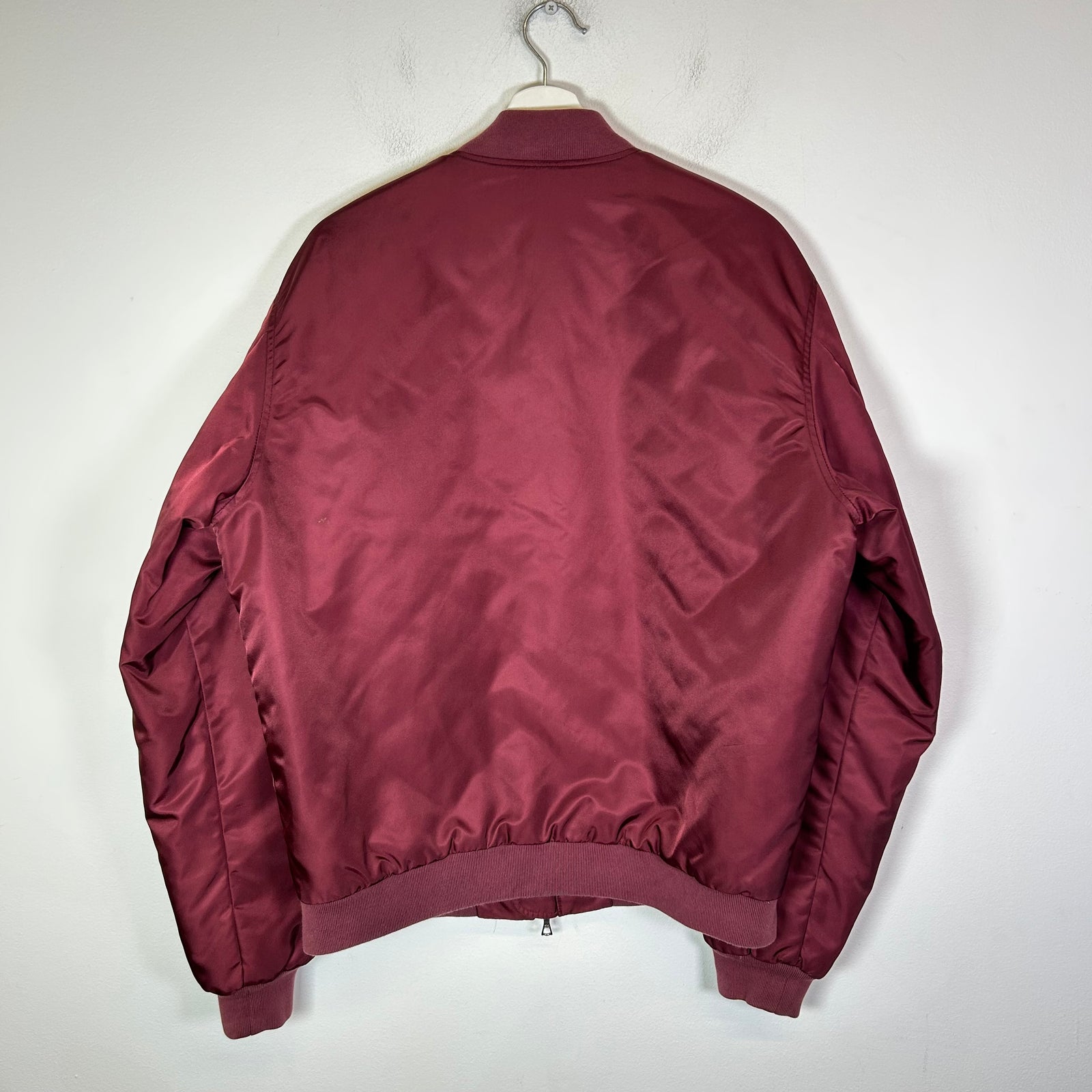 John Elliot Burgundy Nylon Bomber Jacket Size L