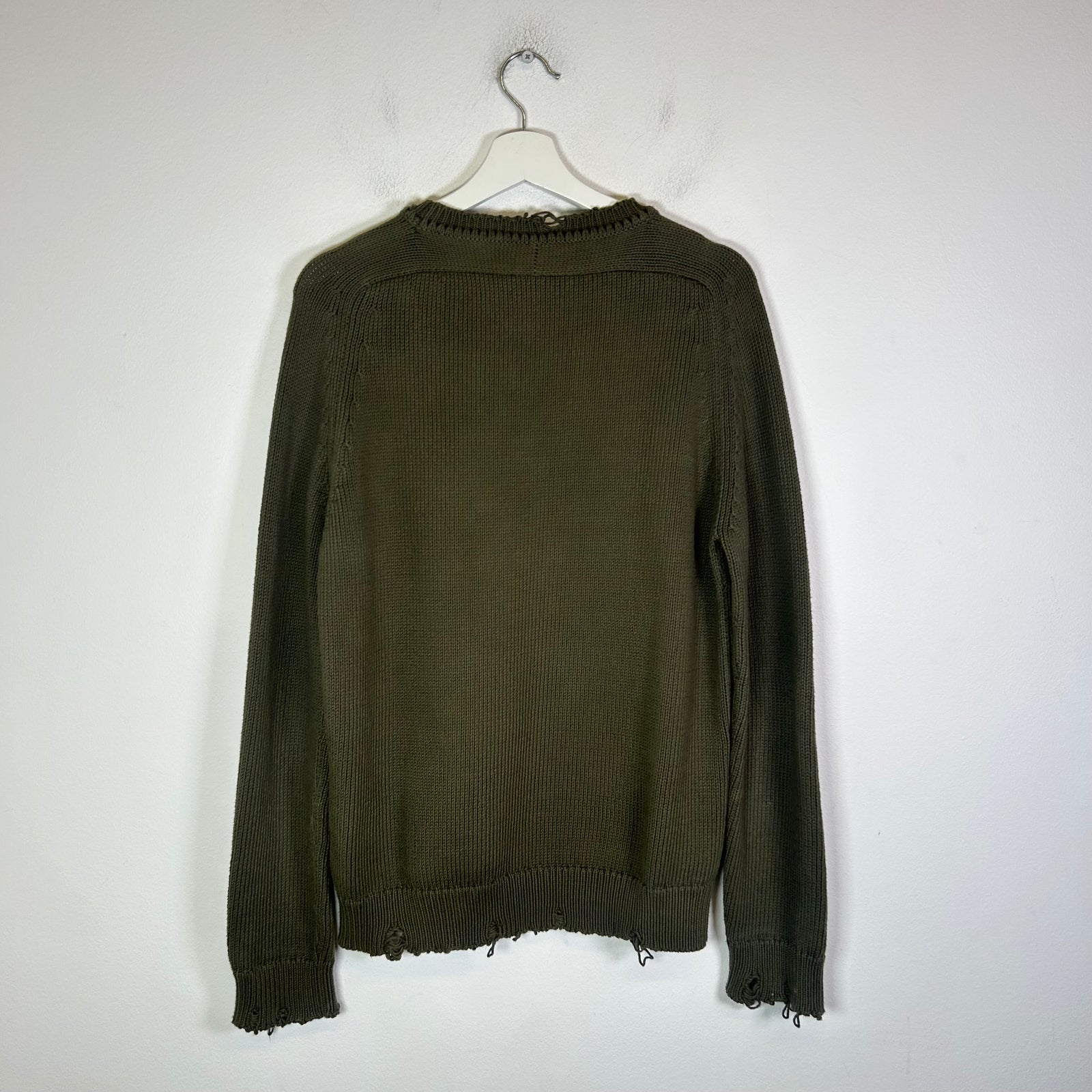 Saint Laurent Olive Green Distressed Knit Sweater Size L