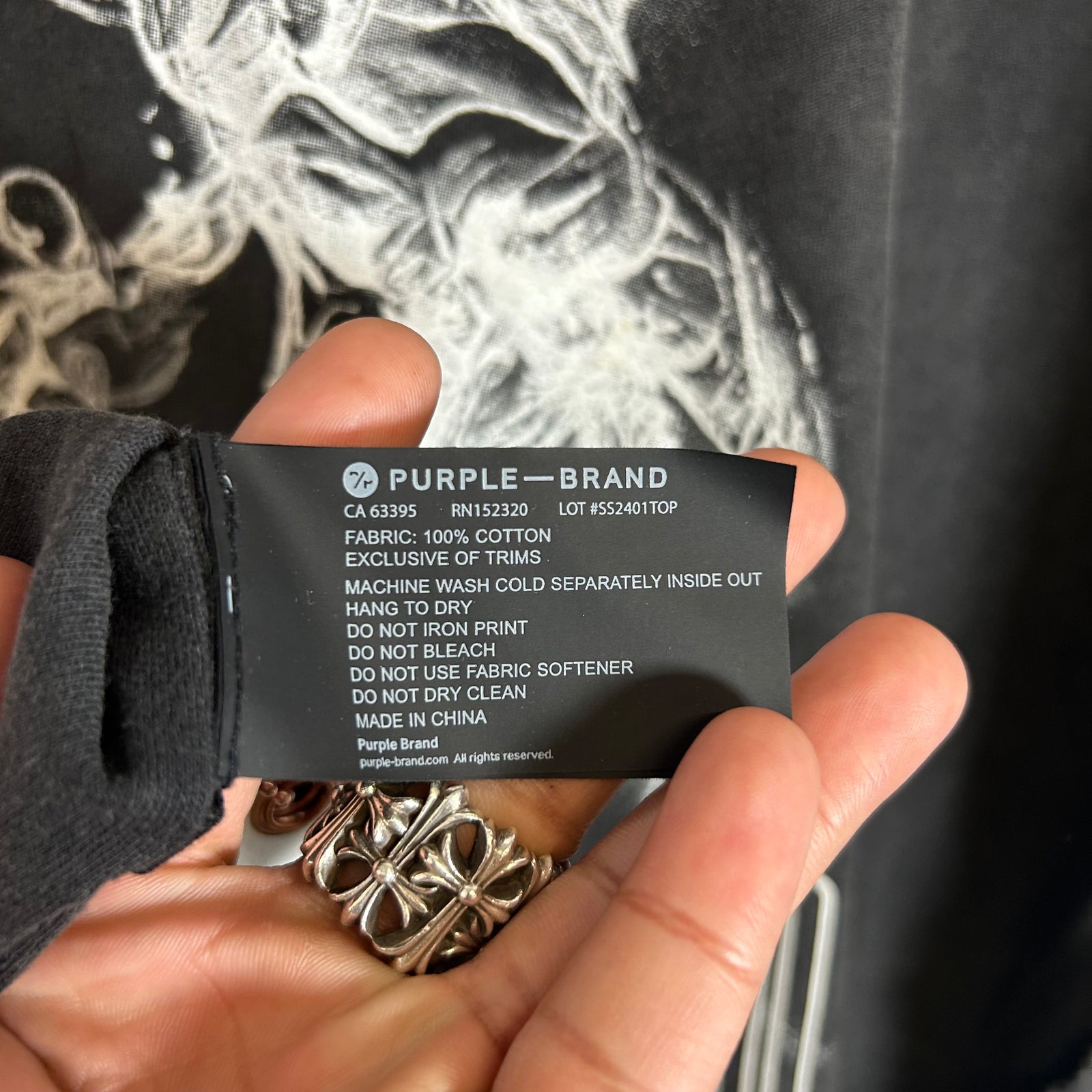 Purple Brand Black 'Fight' Logo Inside-Out T-Shirt Size XXL