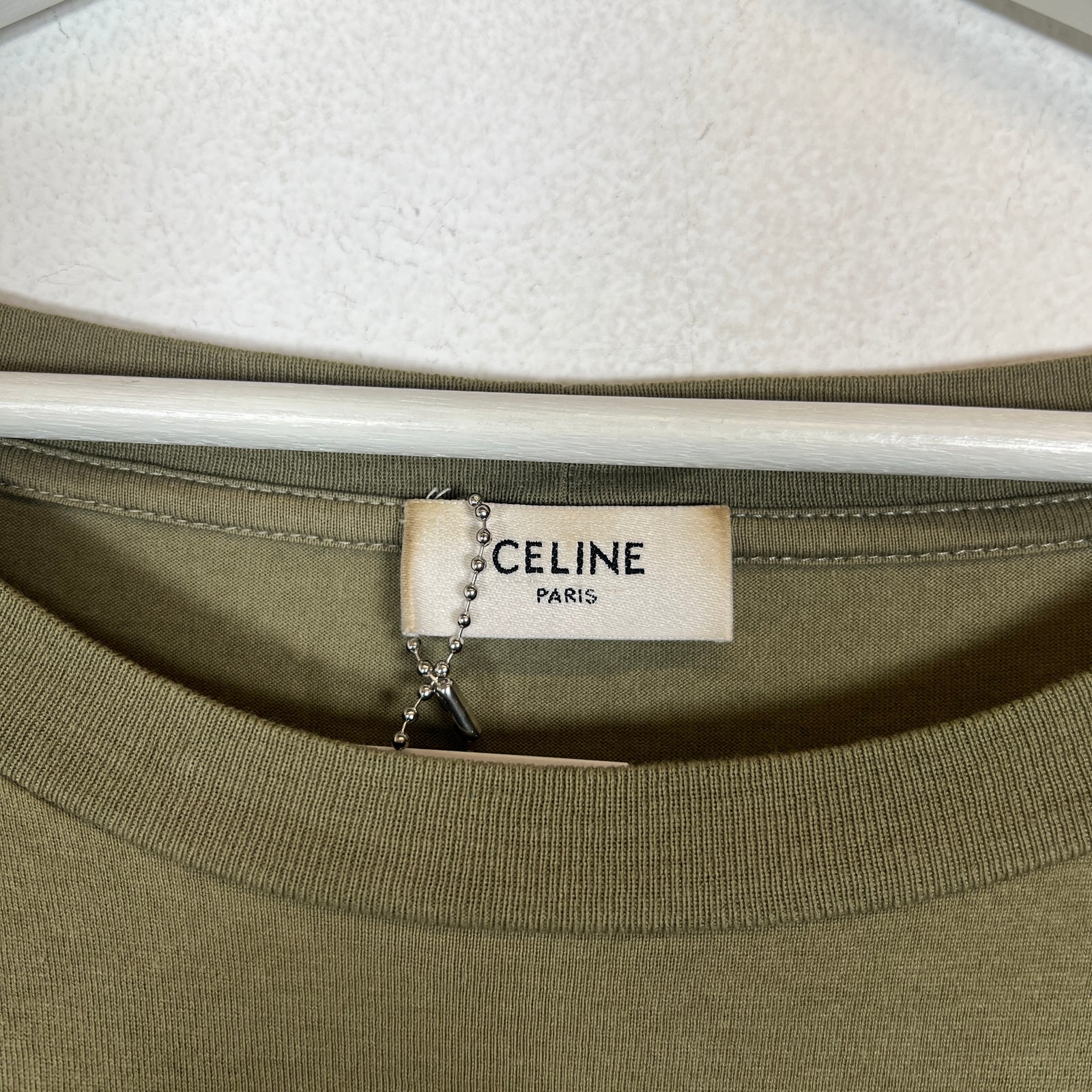 Celine Khaki Green Logo T-Shirt Size XXL