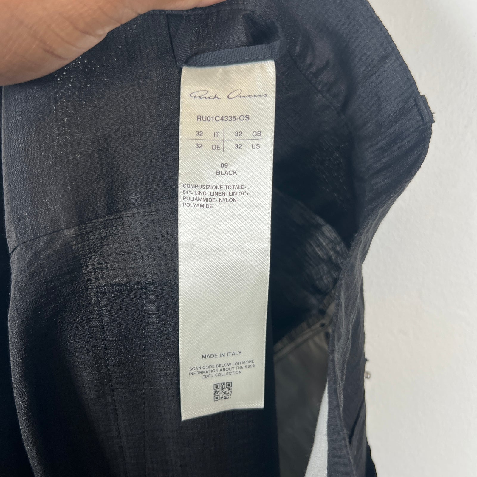Rick Owens Black Linen Bolan Cut Pants Size 32