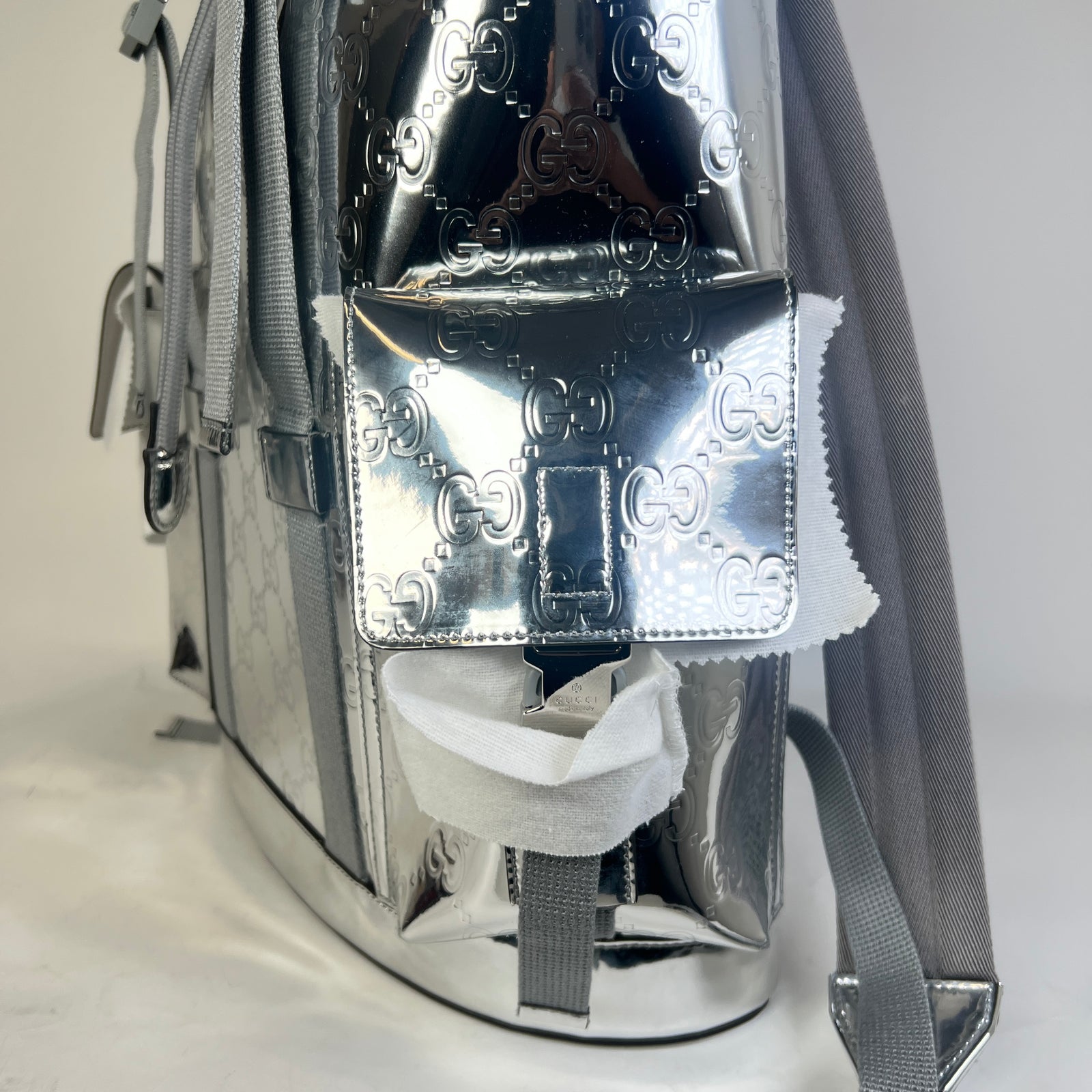Gucci Silver Mirror Effect GG Large Backpack