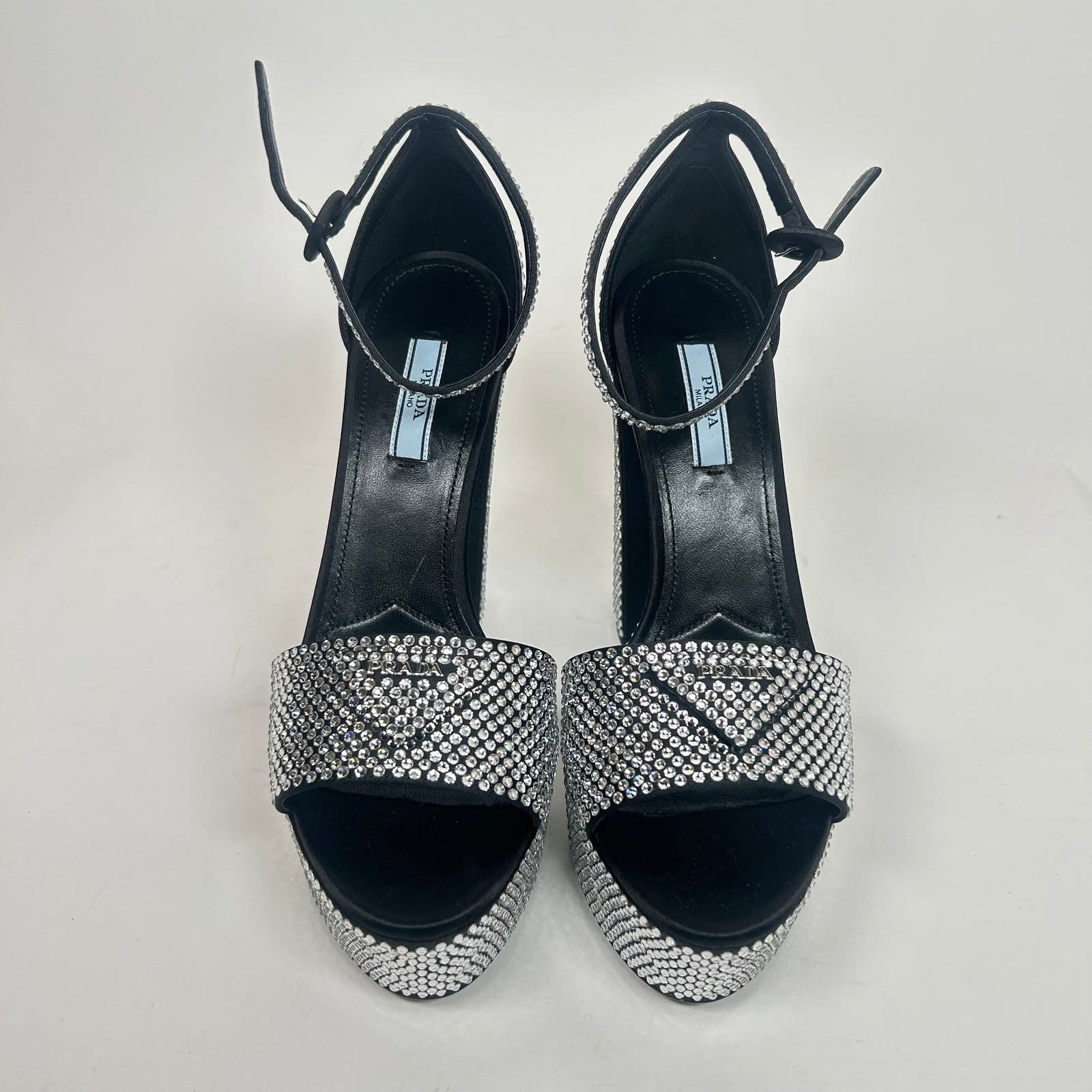 Prada Satin Crystal Embellished Platform Sandals Size 38