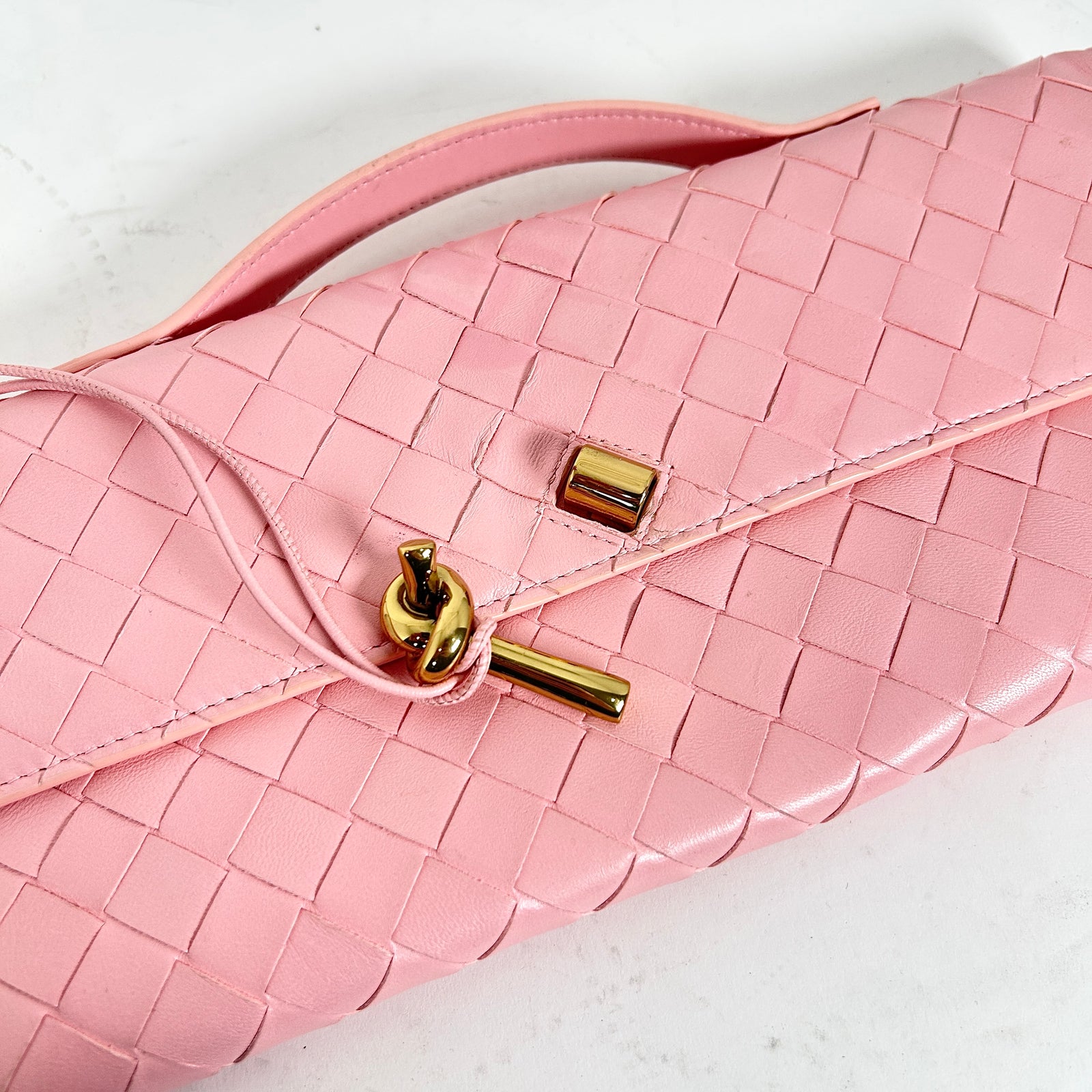 Bottega Veneta Pink Andiamo Intrecciato Leather Clutch