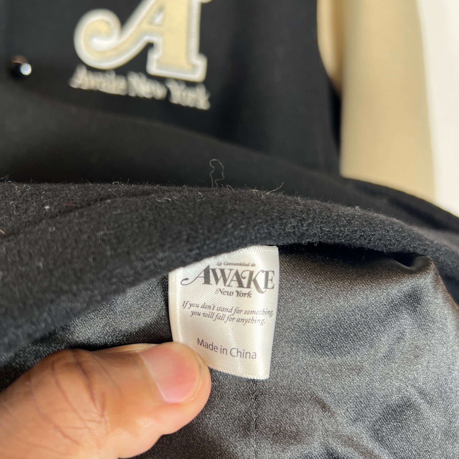 Awake NY Black Crown Paneled Varsity Jacket Size L