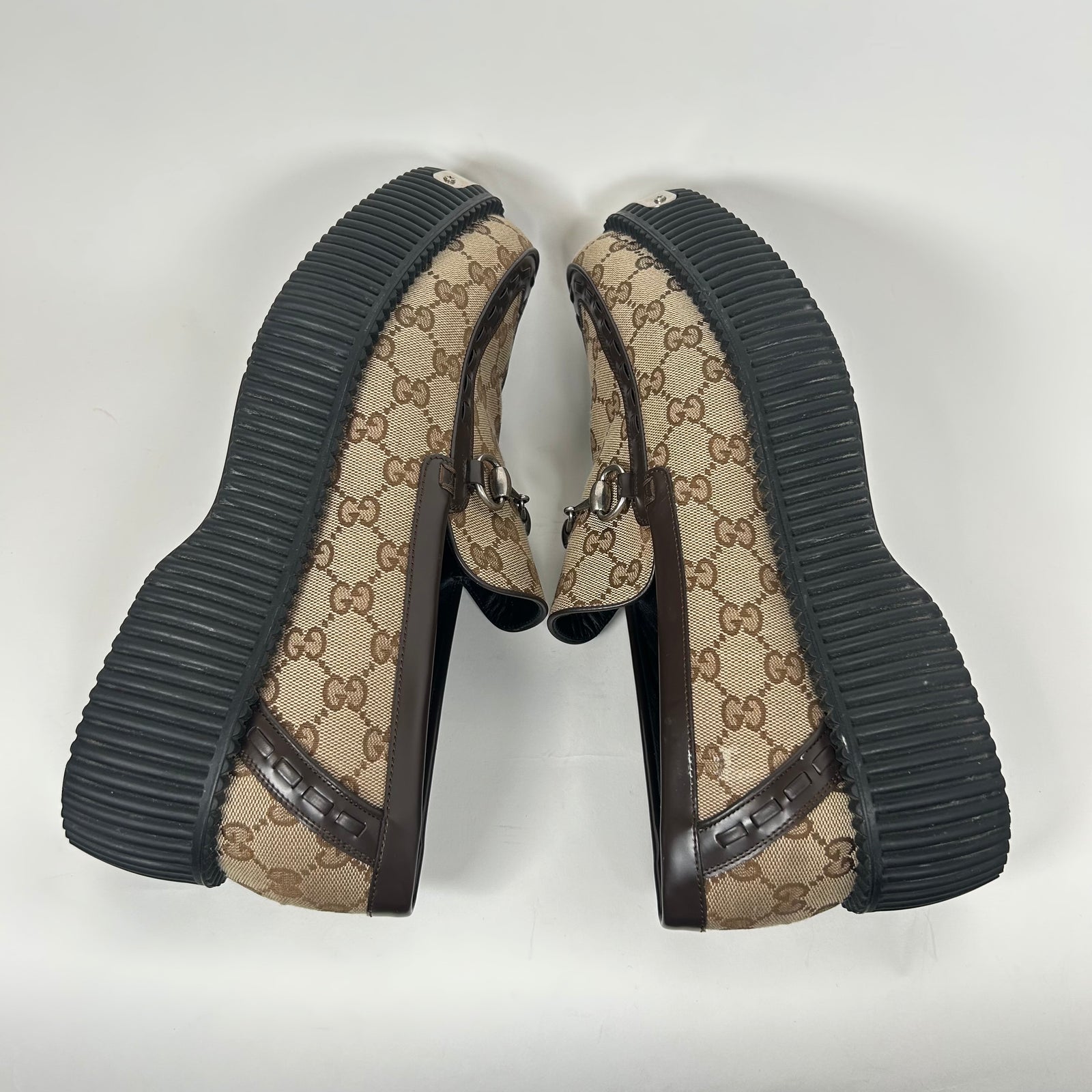 Gucci Beige Horsebit GG Creeper Loafers Size GG 10.5