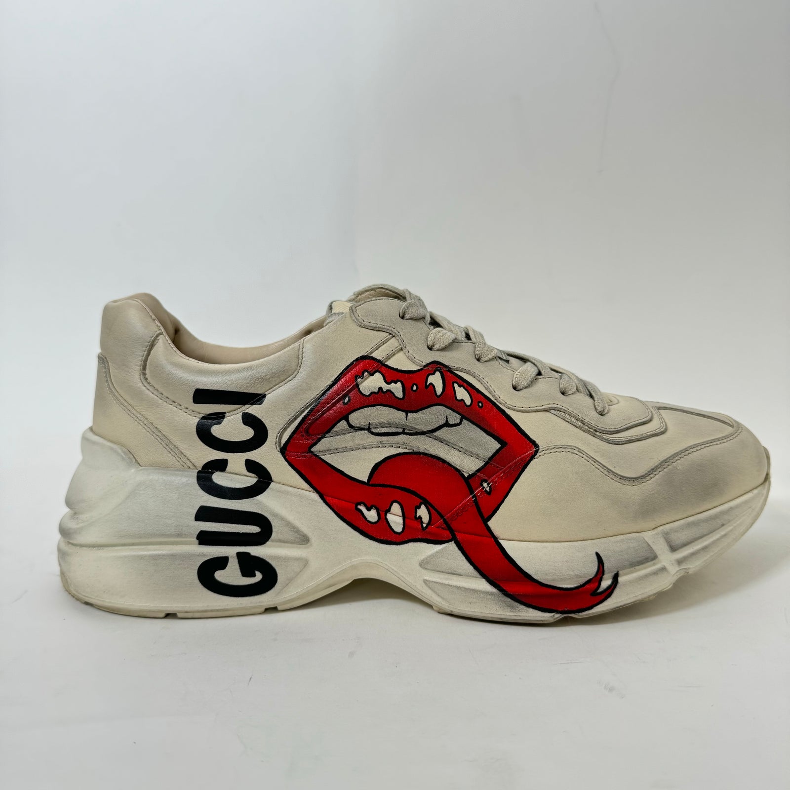 Gucci Rhyton Mouth Print Leather Sneaker Size 10.5