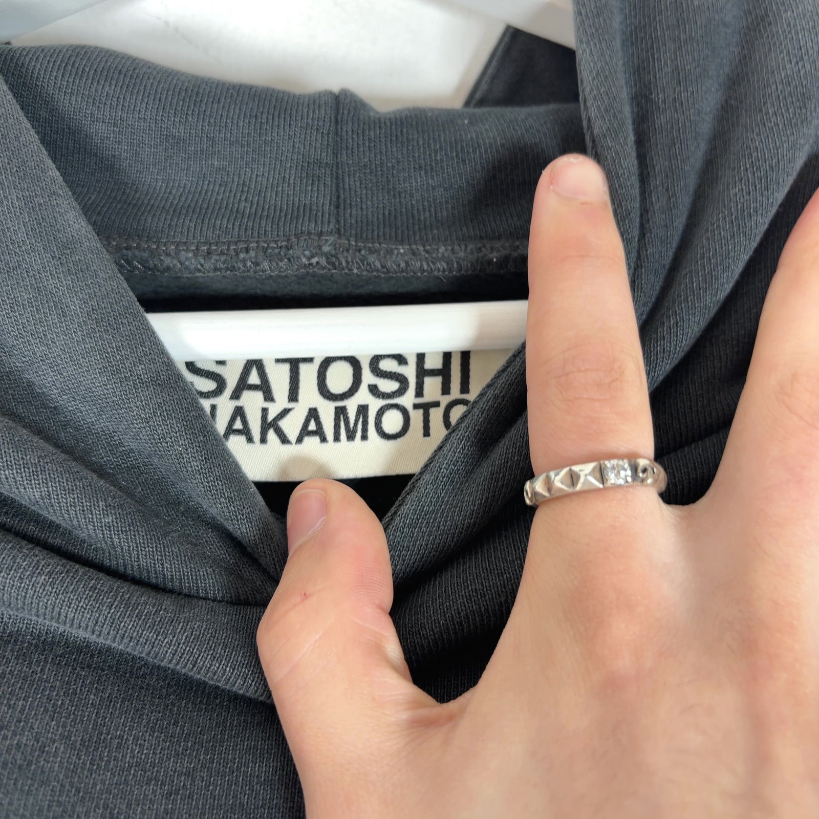 Satoshi Nakamoto Studded Logo Leather Patch Hoodie