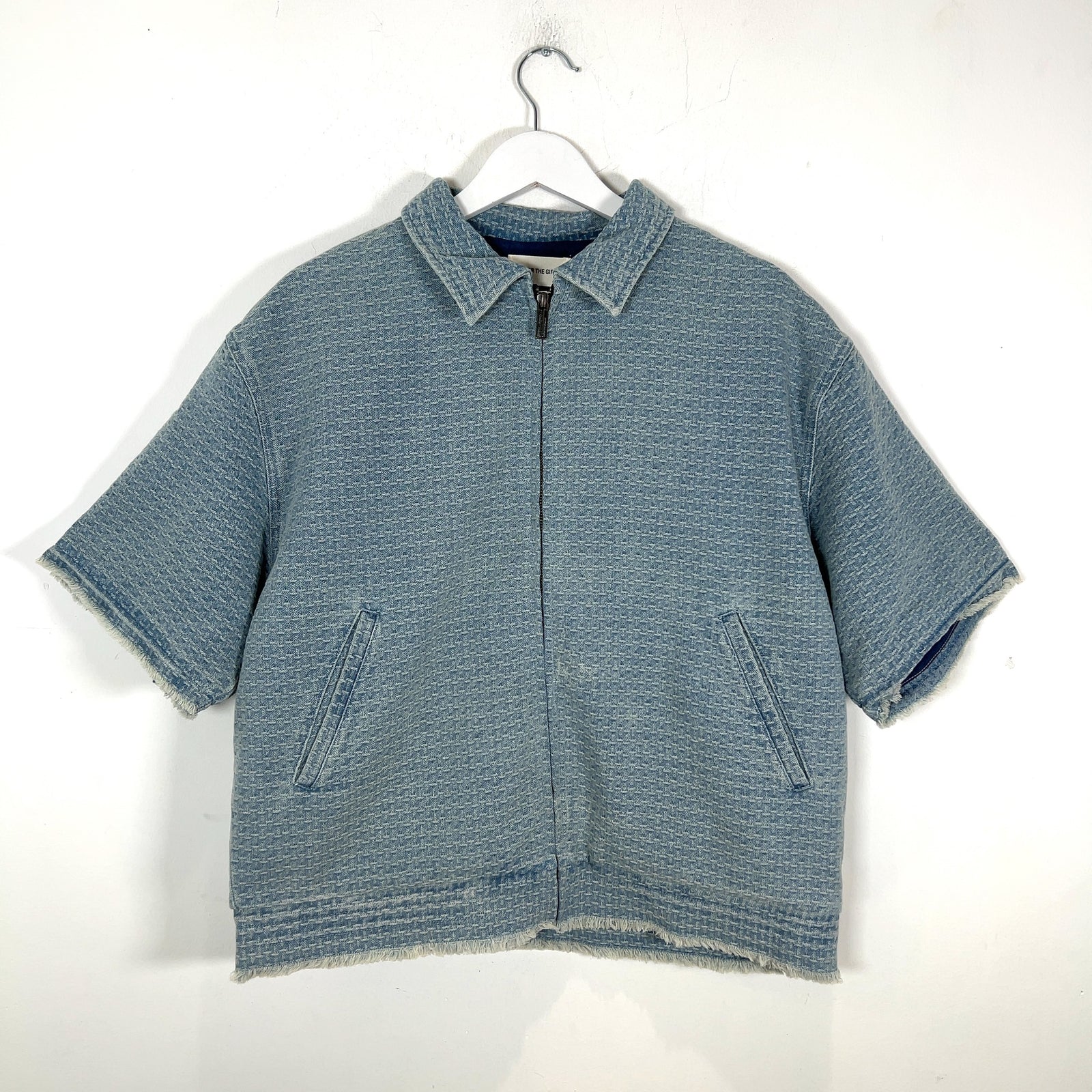 Honor The Gift Cross Stitch Zip Up Shortsleeve Denim Jacket