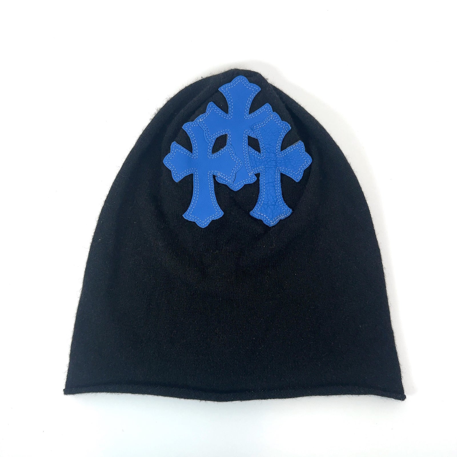 Chrome Hearts Blue Triple Cross Leather Patch Cashmere Beanie