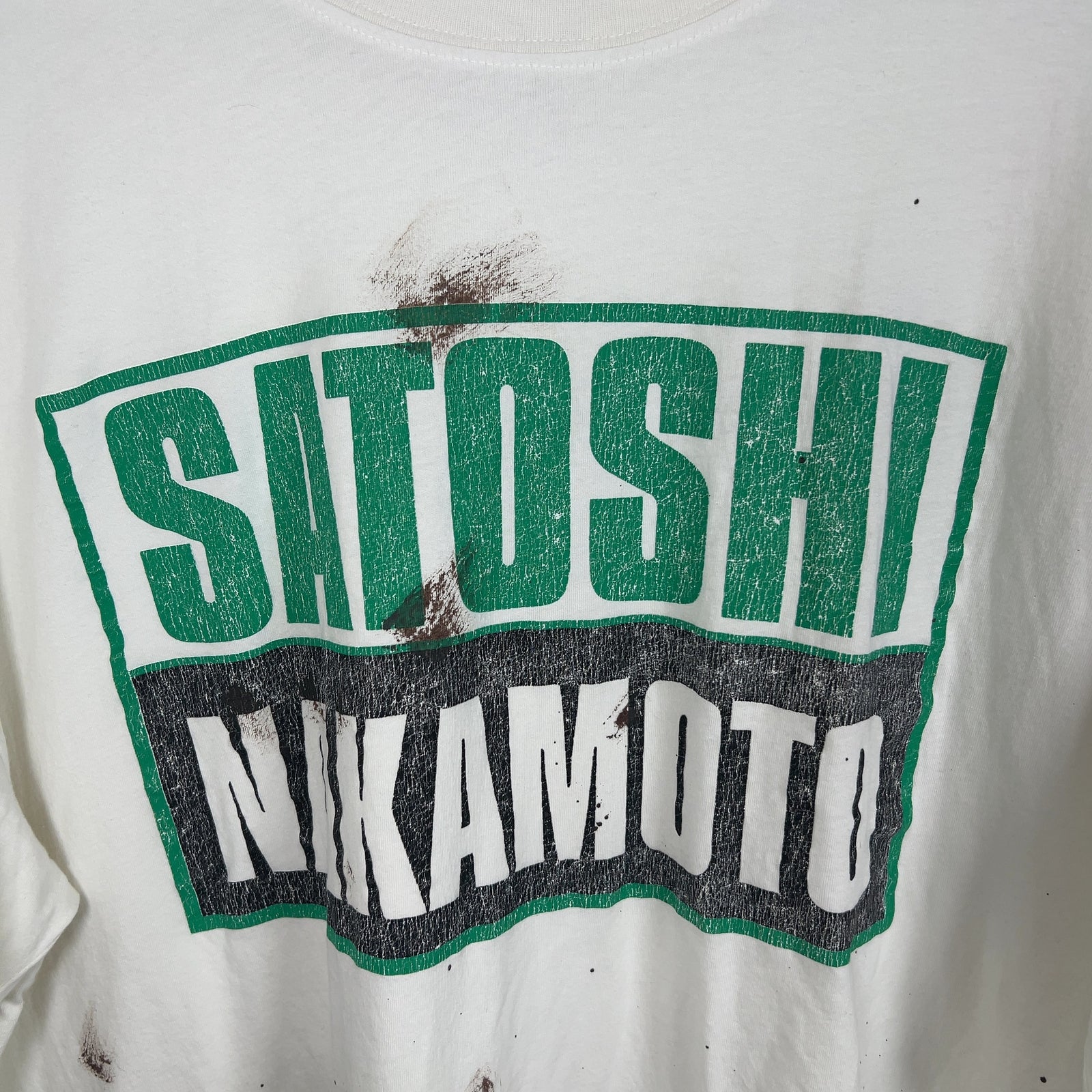 Satoshi Nakamoto Green Logo Faux Mud Distressed T-Shirt