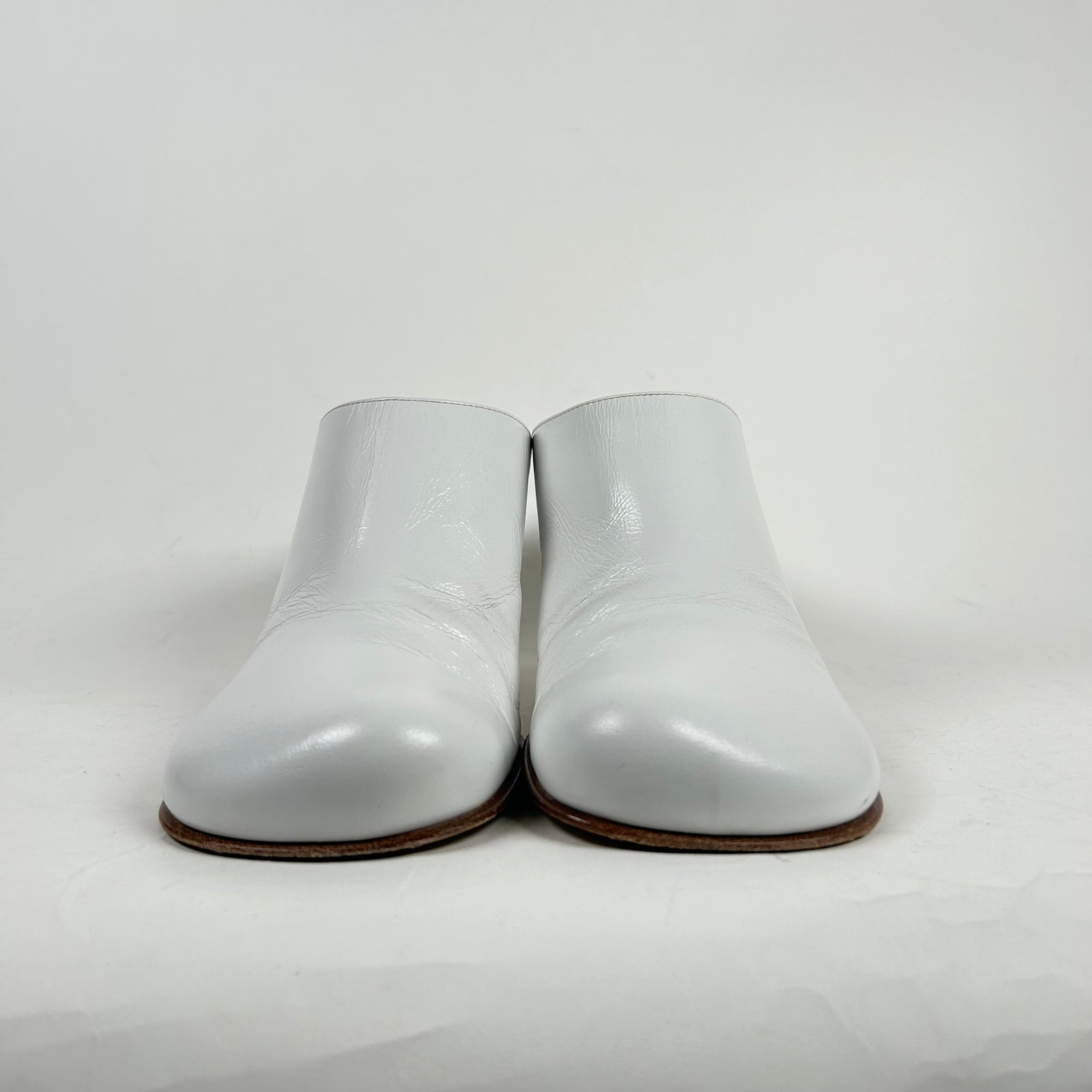 Bottega Veneta White Leather Square Toe Mules Size 40